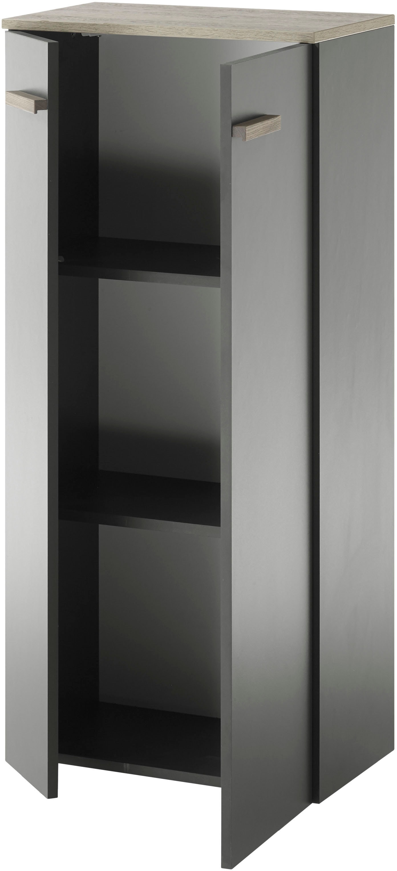 PLACES OF STYLE Midischrank »SOLiD, Badschrank im modernen Design, Schrank mit Holzgriffen« in zwei Farben verfügbar, mit Stauraum, stehend o. hängend montierbar