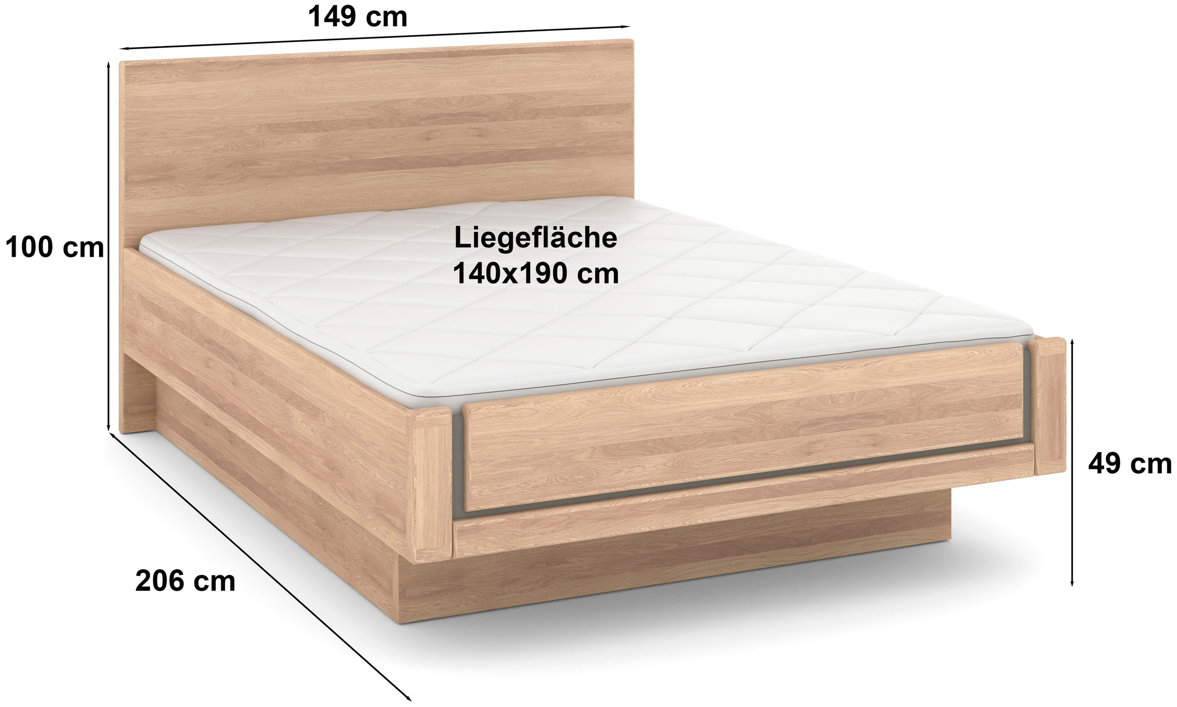 Musterring Holzbett »Sorrent, Bettgestell, Bettrahmen, teilmassiv Eiche«, (MADE IN GERMANY), Eiche teilmassiv, Liegehöhenverstellung, in schwebender Optik