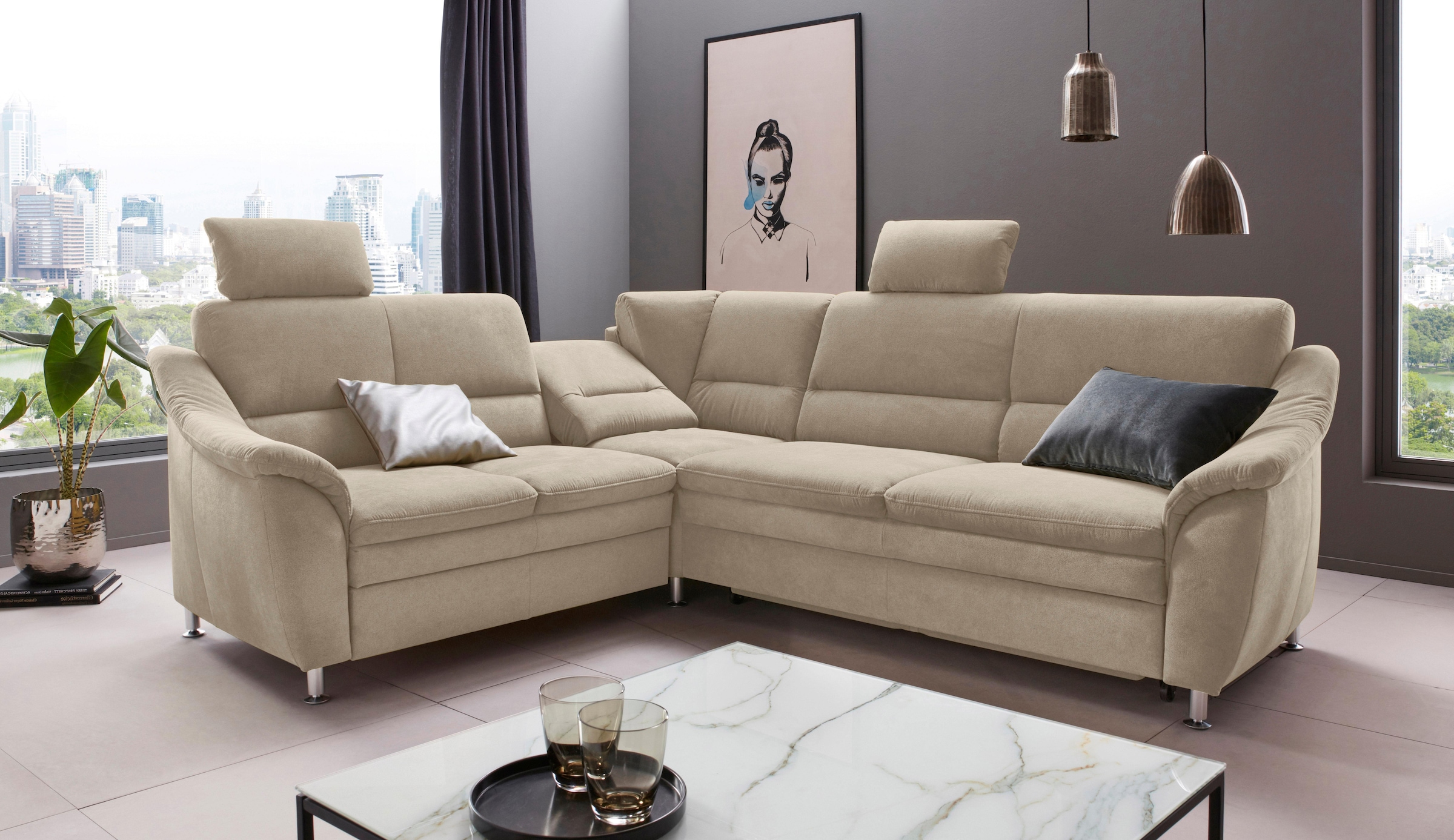 Places of Style Ecksofa »Cardoso L-Form«, Federkern, wahlweise mit Bett, Sc günstig online kaufen