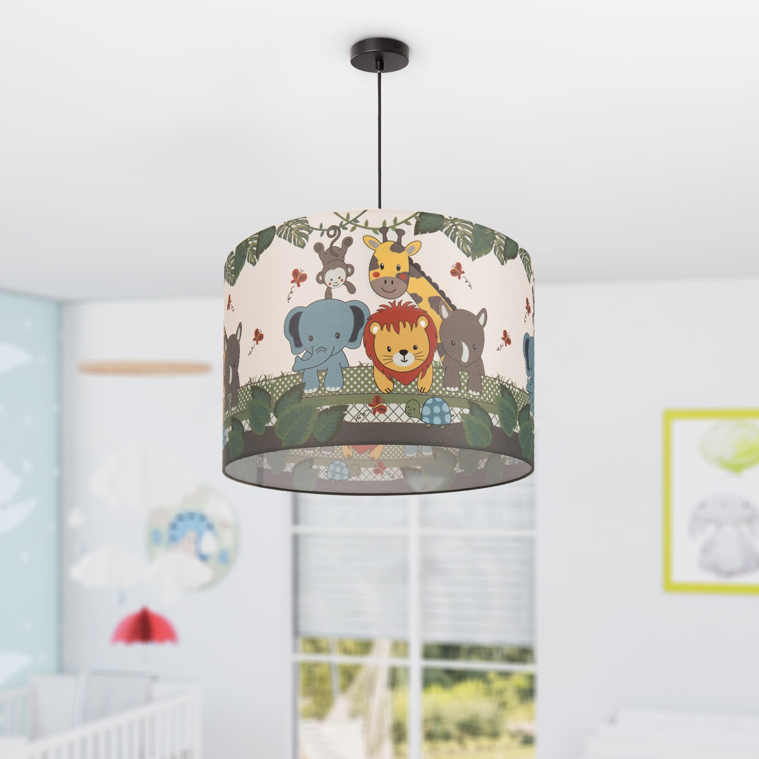 Paco Home Pendelleuchte »Diamond 634«, 1 flammig, Leuchtmittel E27 | ohne Leuchtmittel, Kinderlampe Deckenlampe LED Kinderzimmer, Dschungel-Tiere, E27