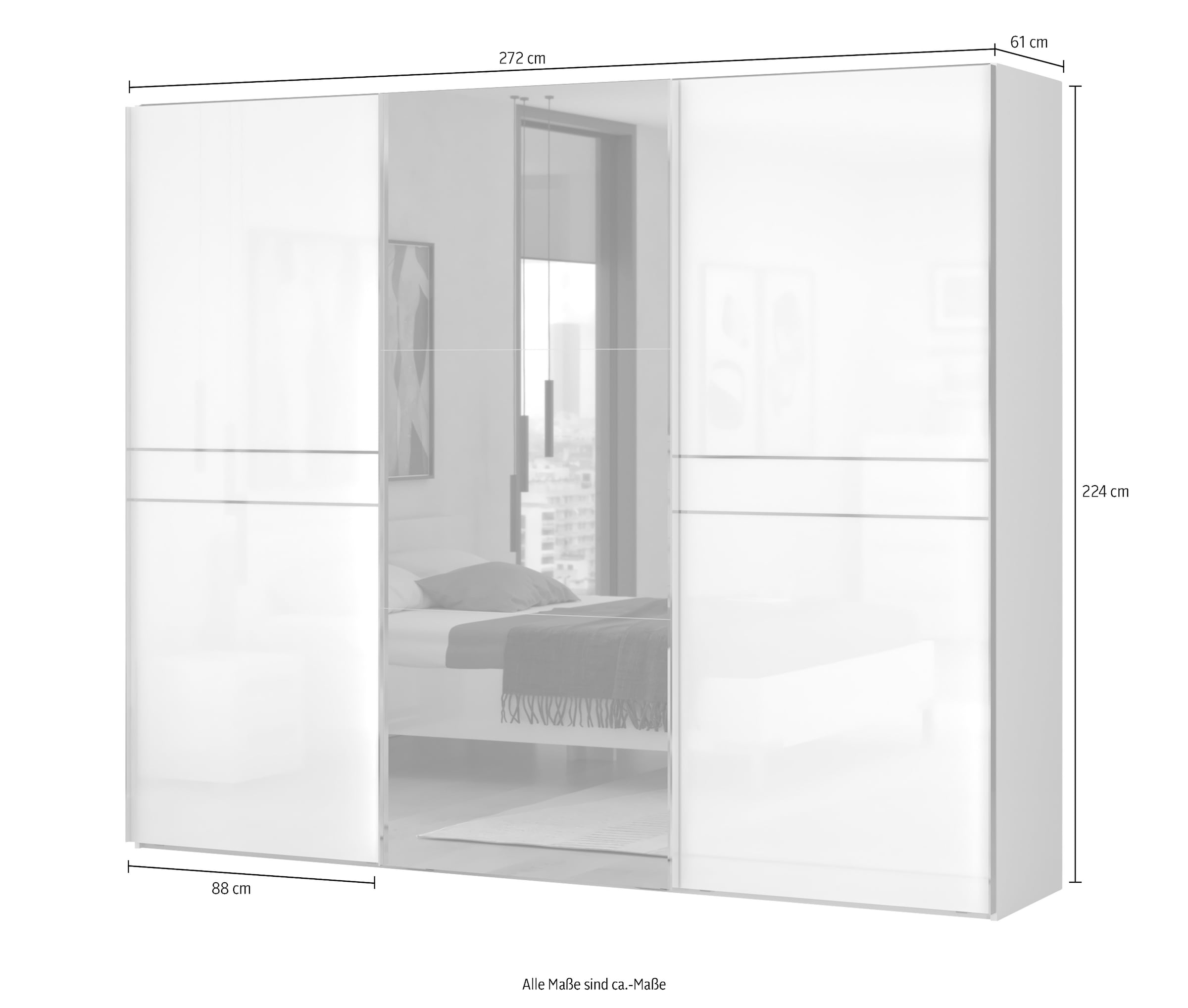 Places of Style Schwebetürenschrank »Piano«, UV lackiert, hochglänzend, mit Soft-Close Funktion, Spiegelschrank