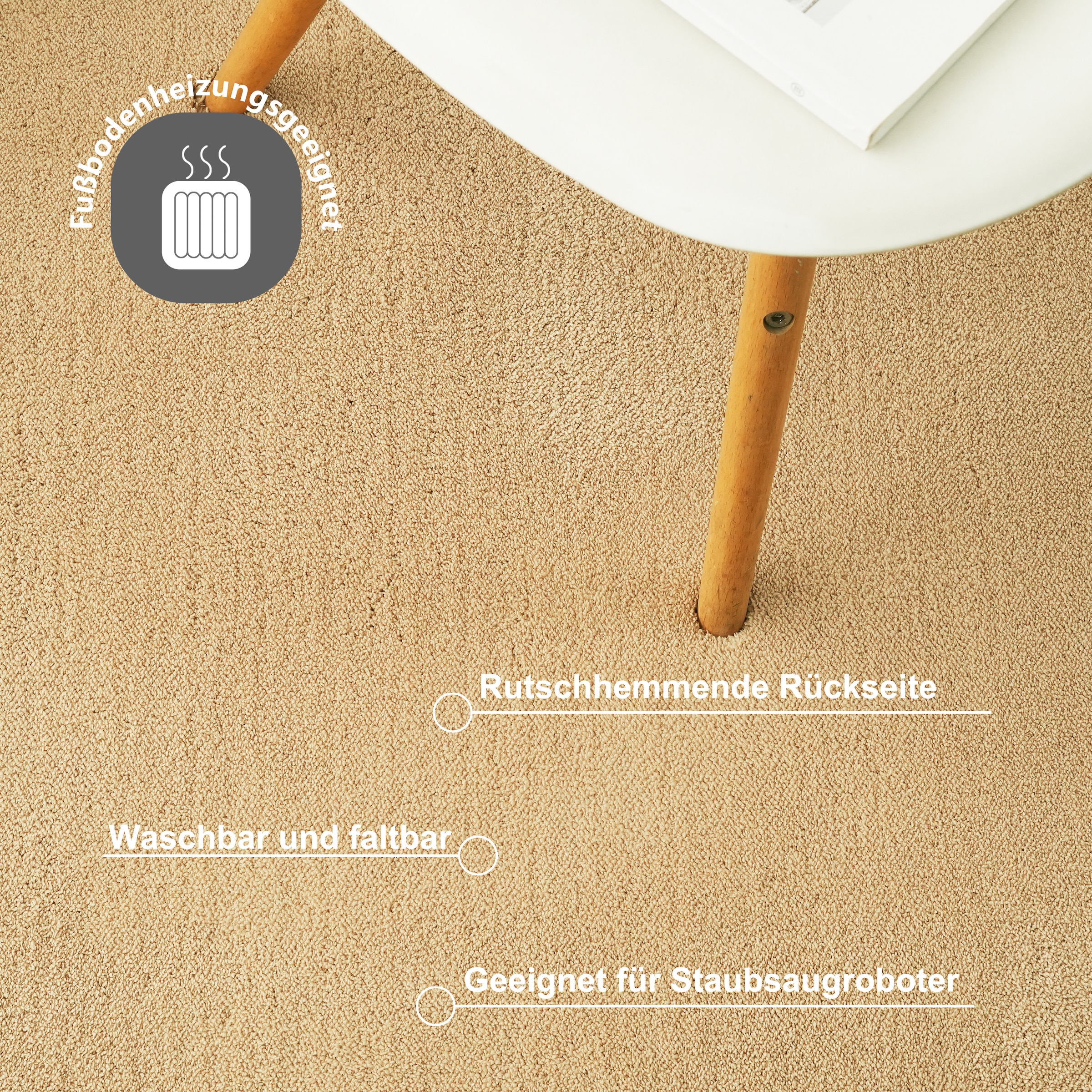 OTTO home Teppich »Cali« rund 16 mm Höhe Uni-Farben, kuschelig, & weich, waschbar, Wohnzimmer, Schlafzimmer