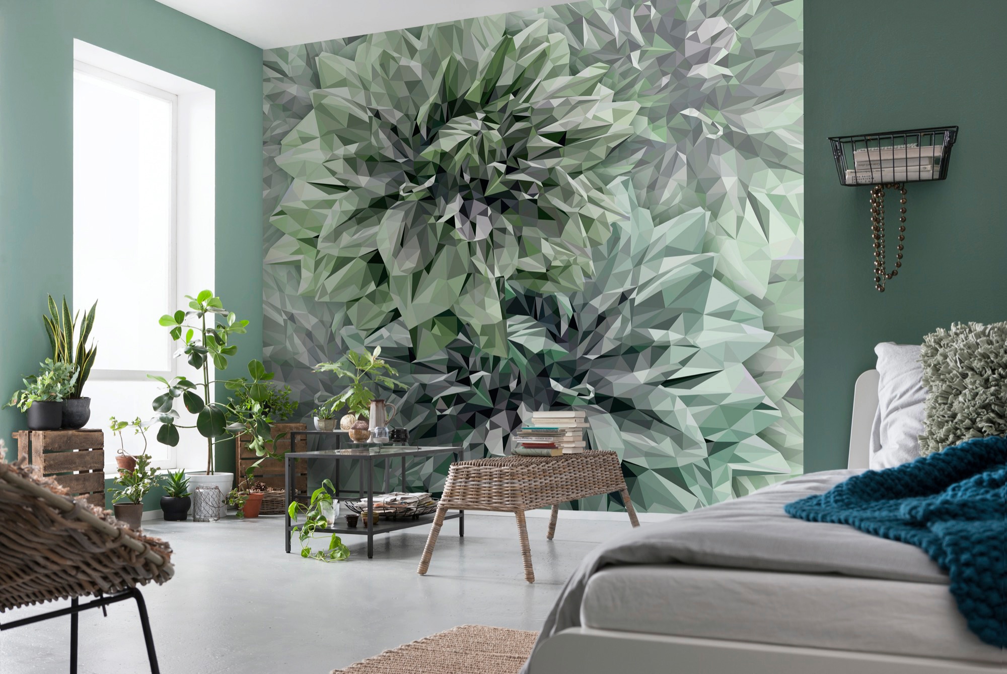 Komar Vliestapete »Digitaldruck Vlies - Emerald Flowers - Größe 300 x 280 cm«, bedruckt, Wohnzimmer, Schlafzimmer