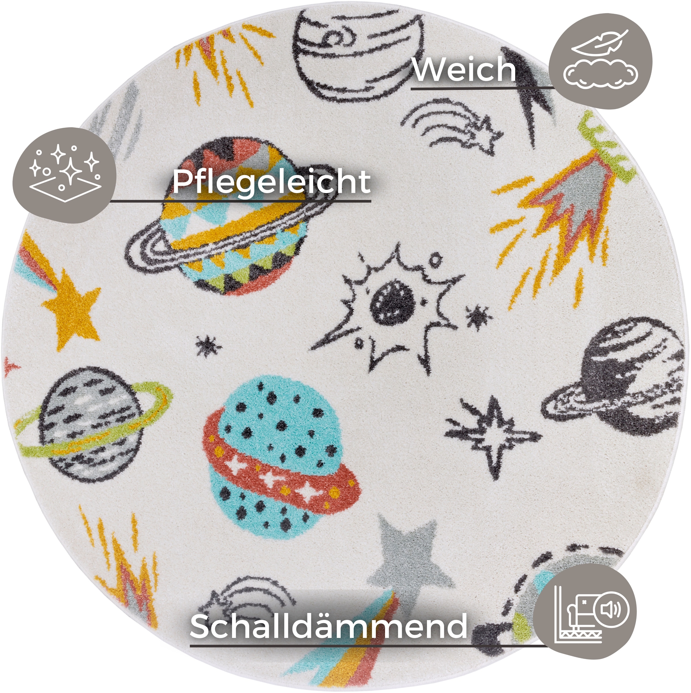 HANSE Home Kinderteppich »Adventures Rund Space«, rund, 7 mm Höhe, Spielteppich, fest, Kinderzimmer, Kurzflor, Spielunterlage