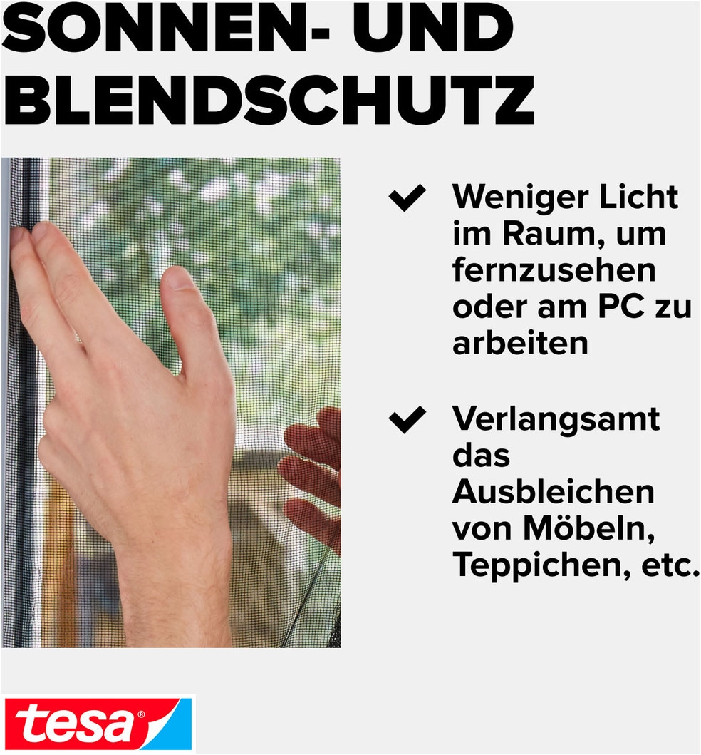 tesa Fliegengitter-Gewebe »2-in-1 Sonnenschutz- und Fliegengitter für Dachfenster Premium« Packung, Fliegennetz, Klettband, Andrück und Schneidehilfe, 1 Stk. tlg. inkl. selbstklebendes Klettband