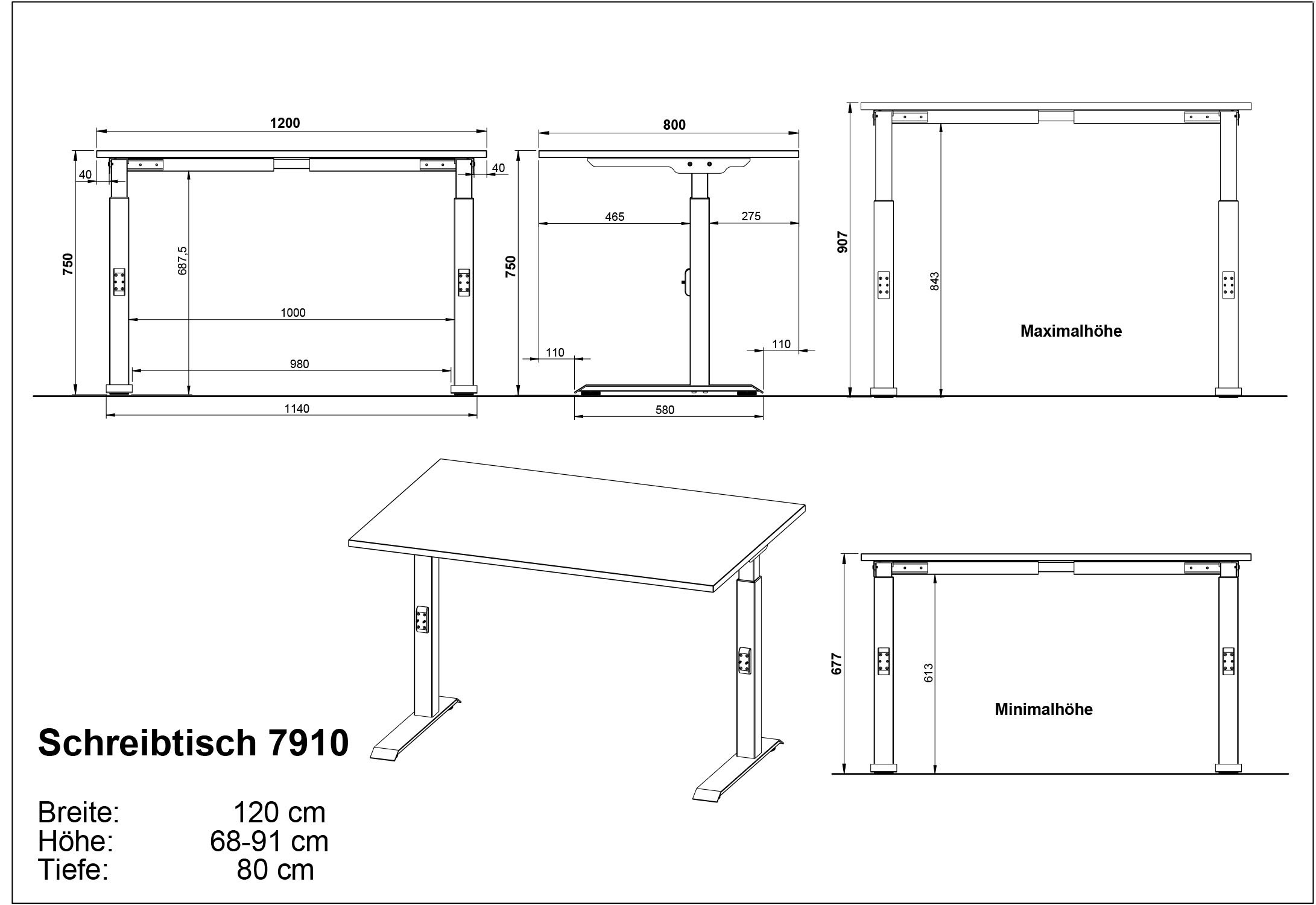 GERMANIA Schreibtisch »Mailand, mechanisch höhenverstellbar,«, in Breitenvariante 120-180 cm, Made in Germany