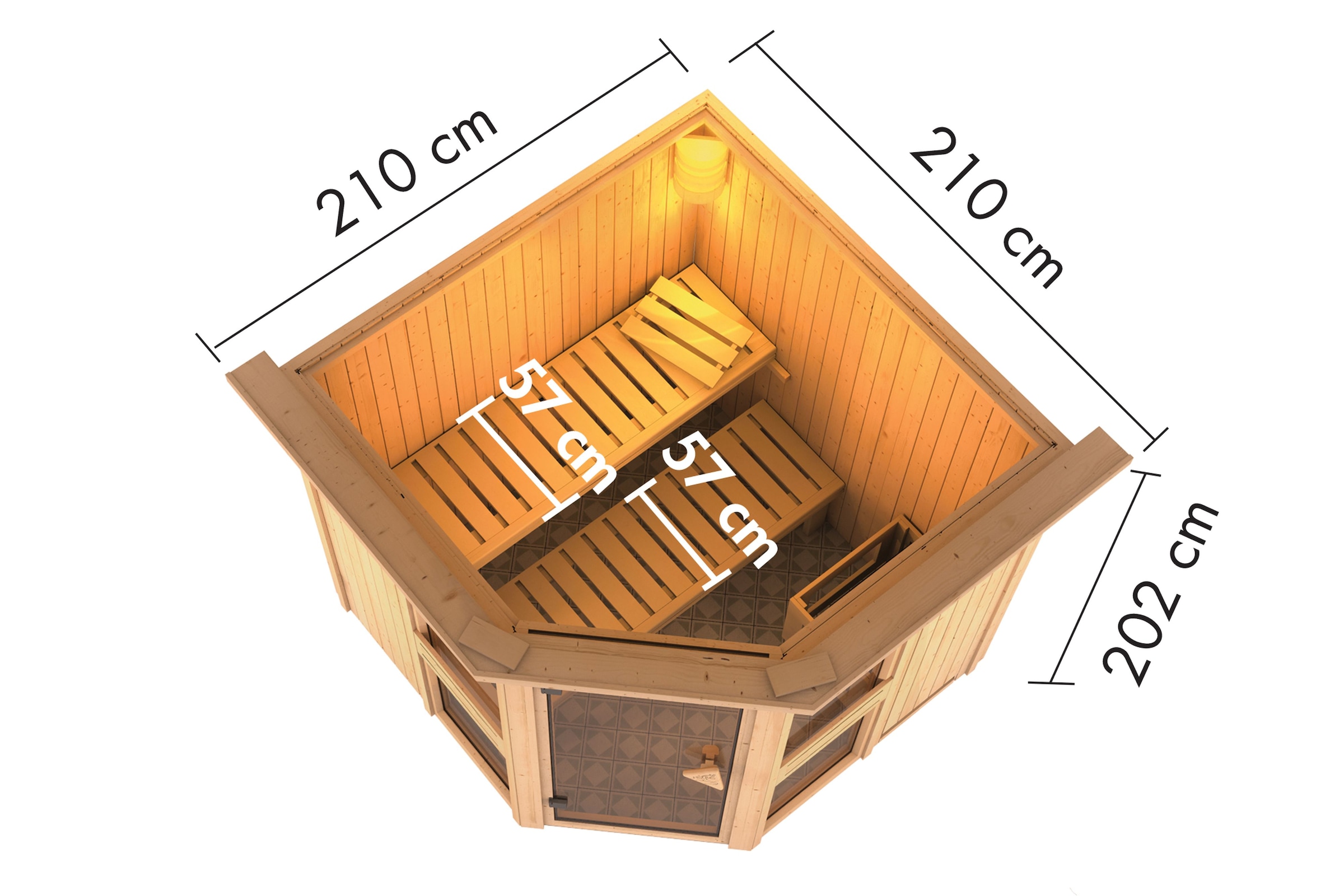 Karibu Sauna »"Agneta 2" mit Kranz, naturbelassen«, aus hochwertiger nordischer Fichte