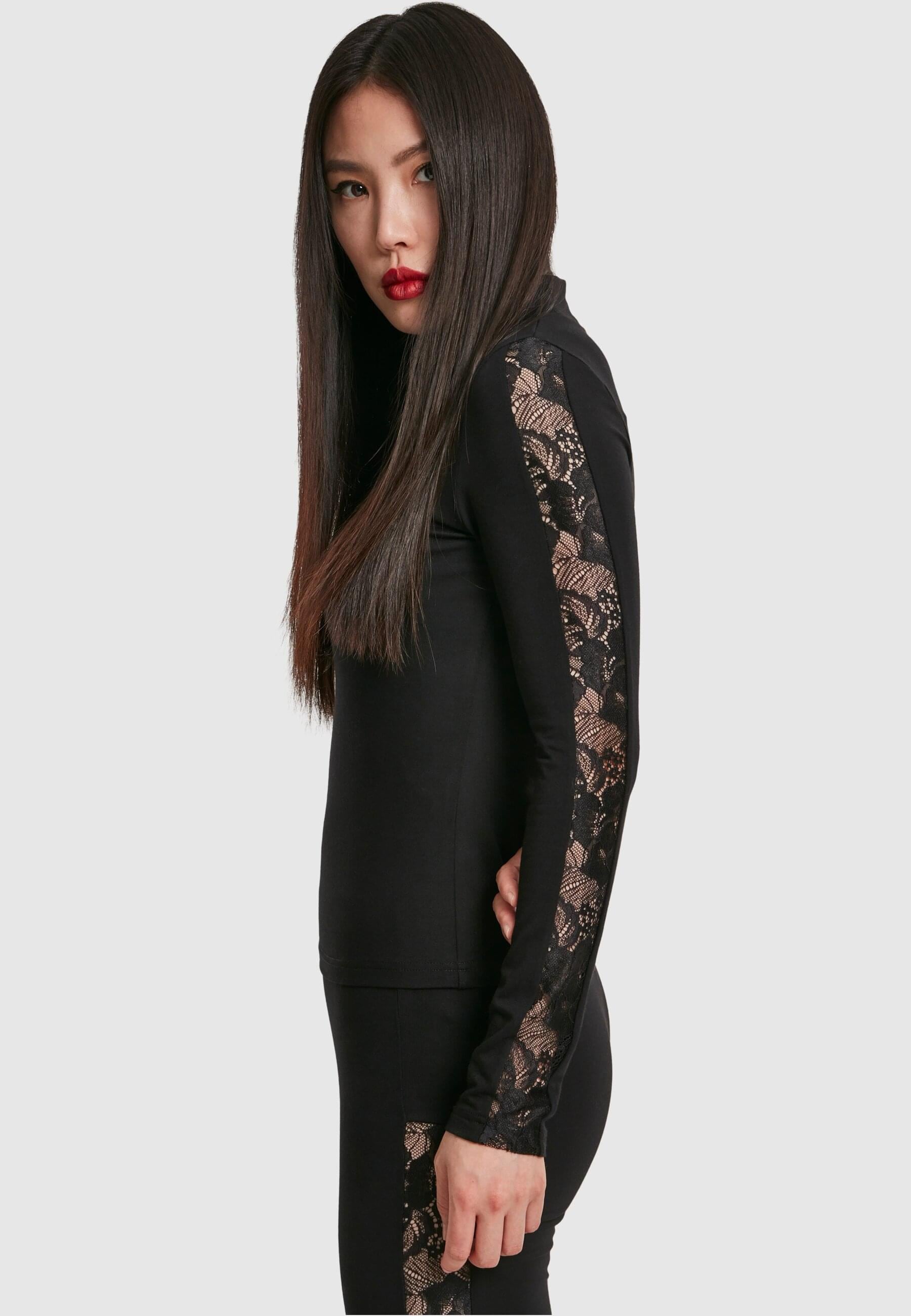 URBAN CLASSICS T-Shirt »Urban Classics Damen Ladies Lace Striped LS« 1 Stk.