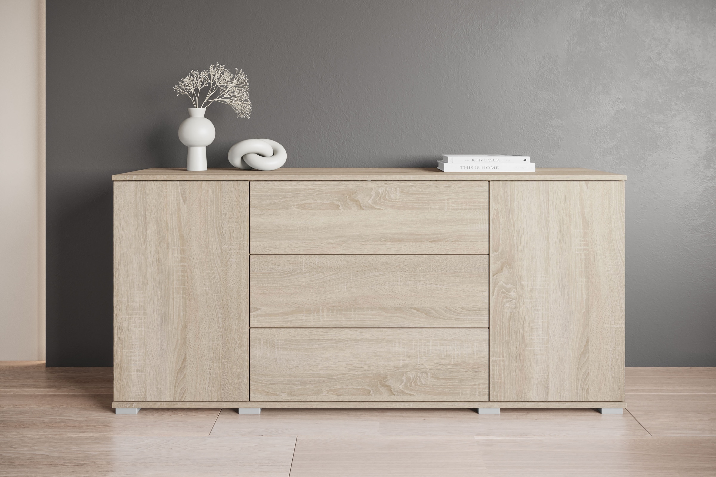 INOSIGN Sideboard »Kenia«, (1 St.), Modernes Sideboard mit 3 Schubladen und 4 Fächern, Breite 150 cm