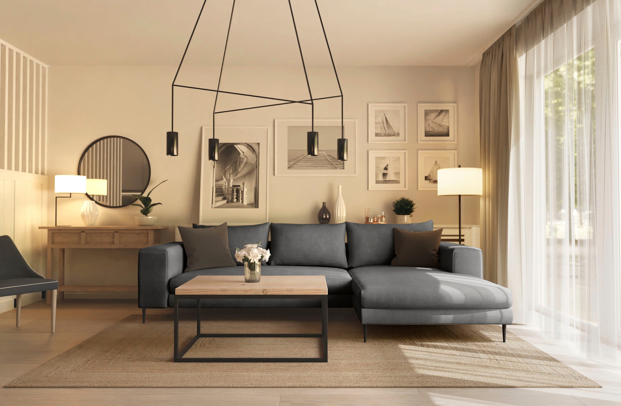 INOSIGN Ecksofa »Aurora, L-Form, mit extra breiter Recamiere, 324 x 170 cm (BxT)«, Designsofa mit tollem Sitzkomfort, extra hohe Metallfüße schwarz