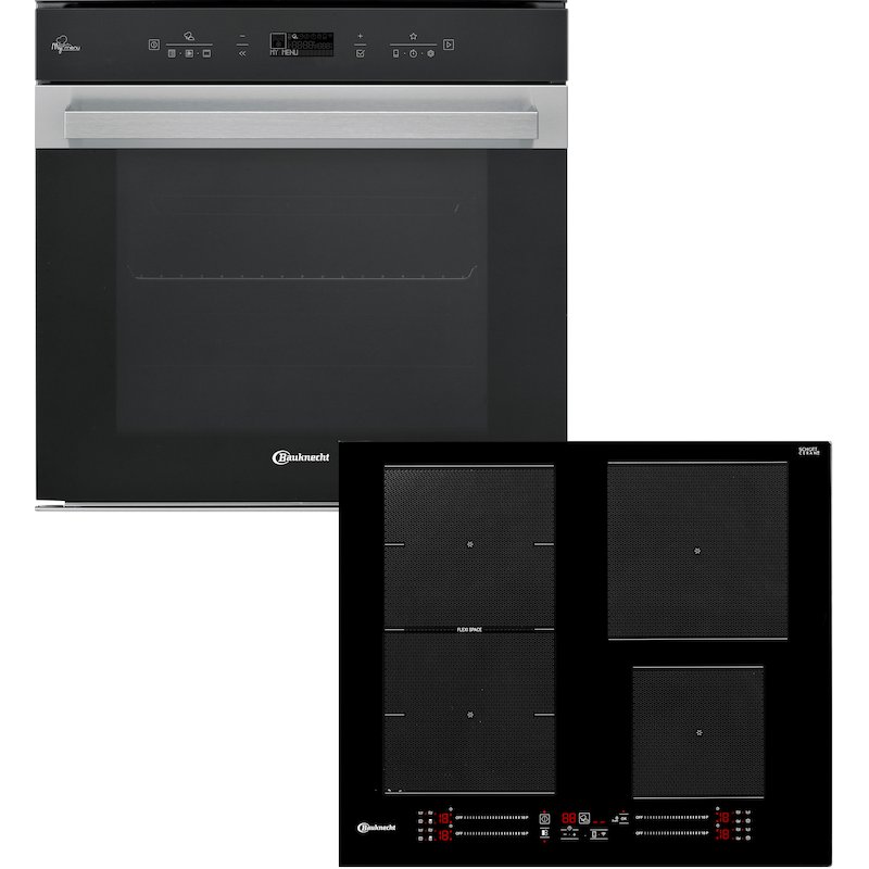 BAUKNECHT Backofen-Set »BIK7 CHC8TS PT« mit 3-fach-Teleskopauszug Set, APP STEUERBAR, HYDROLYSE schwarz/edelstahlfarben 3-fach Teilauszug