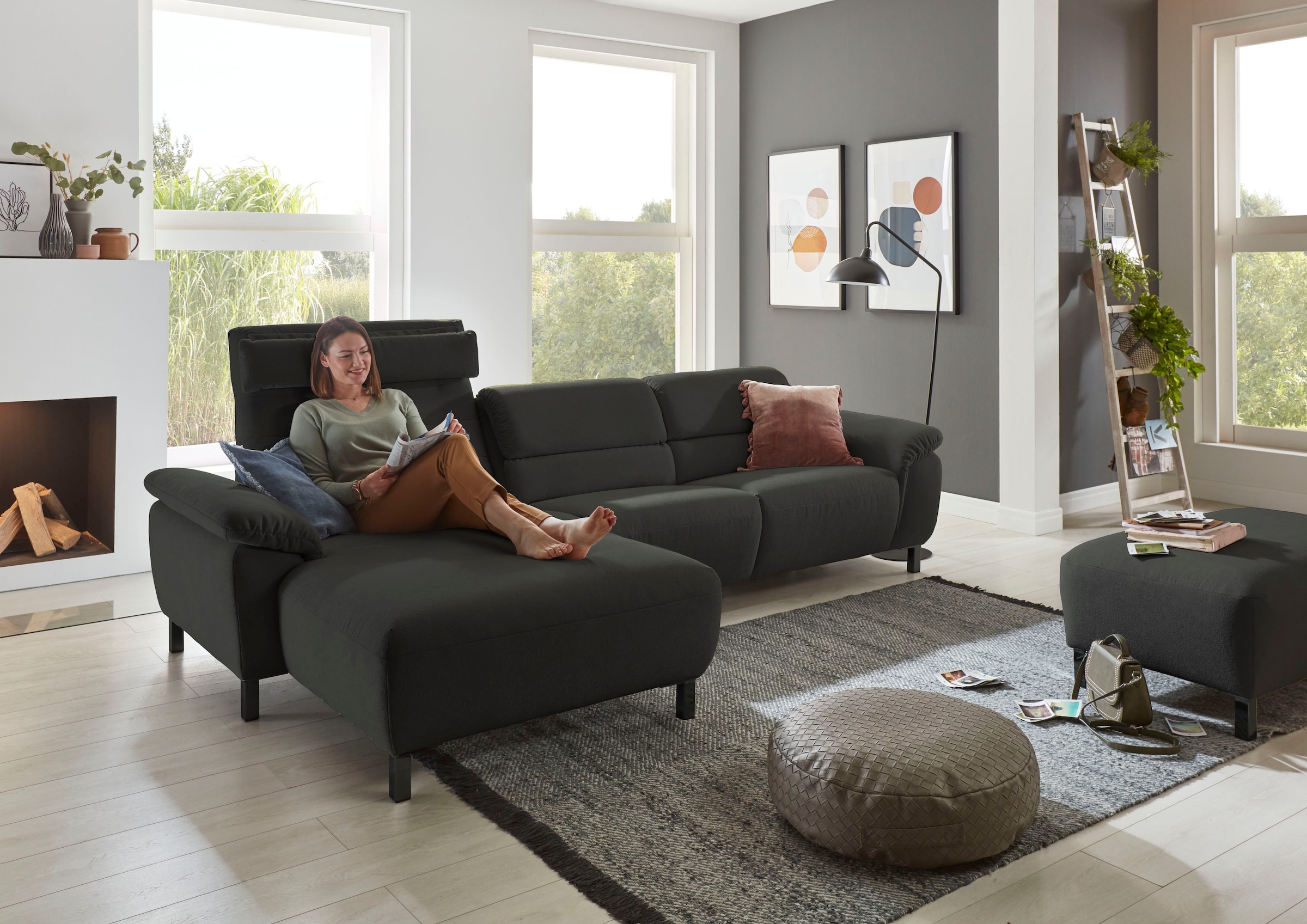 Places of Style Ecksofa »Trapani L-Form«, mit teilmotorischer Relaxfunktion und klappbaren Armlehnen