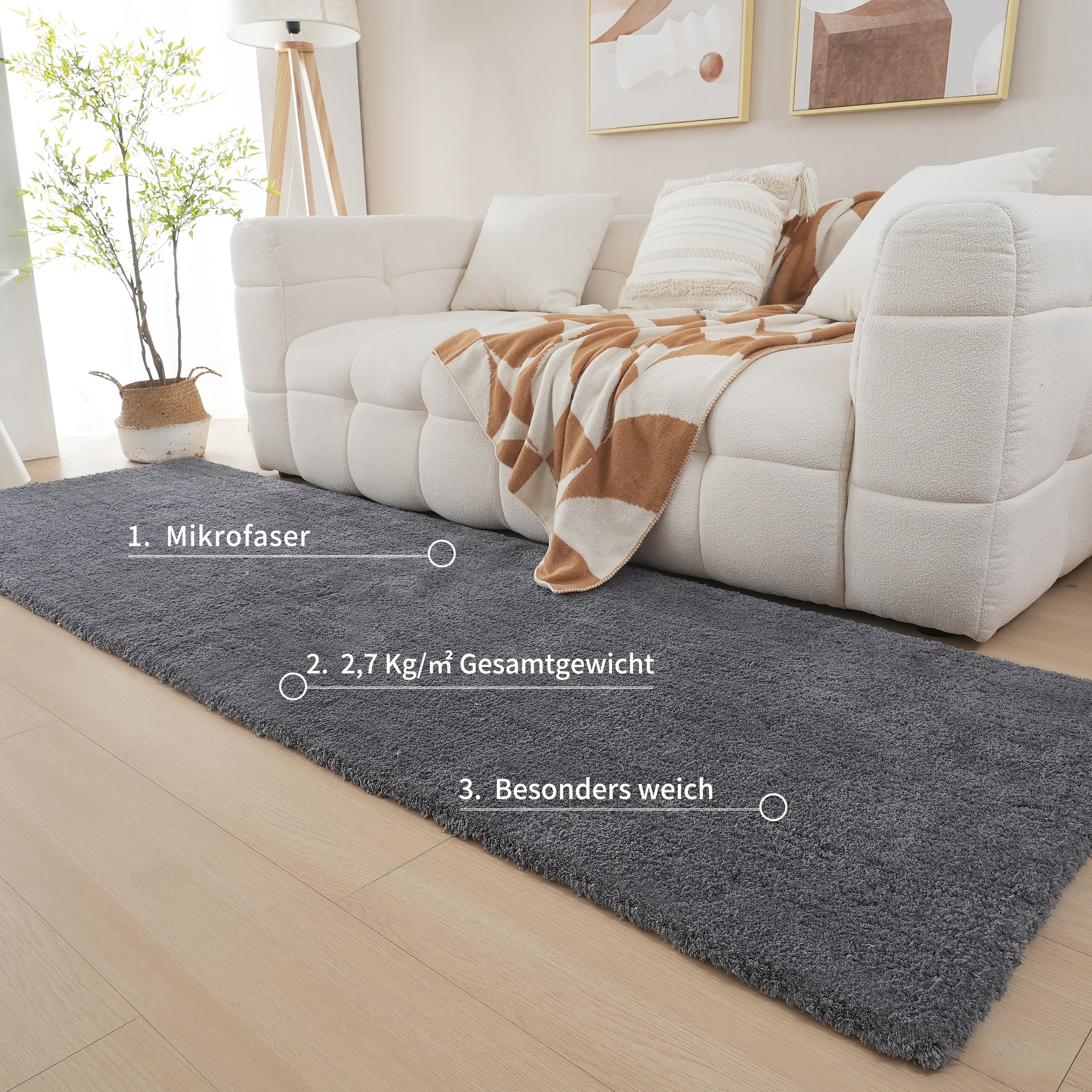my home Hochflor-Läufer »Microfaser Teppich Magong, besonders weich, sehr feiner Flor«, rechteckig, 25 mm Höhe, uni Teppiche, Wohnzimmer, Schlafzimmer, Kinderzimmer, Flur, Brücke