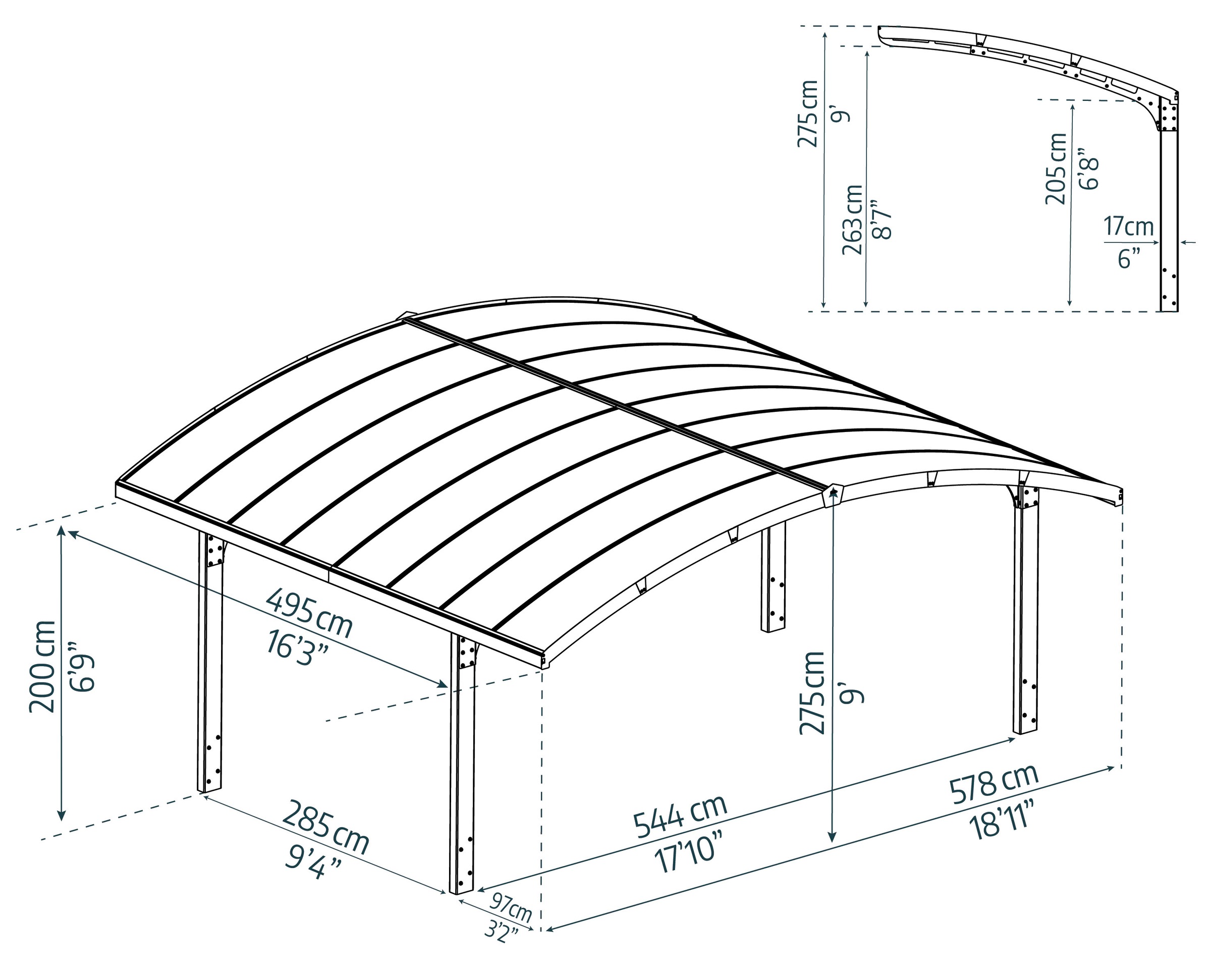 Palram - Canopia Einzelcarport »Arizona«, Aluminium, 544 cm, Anthrazit, 100% UV-geschützt