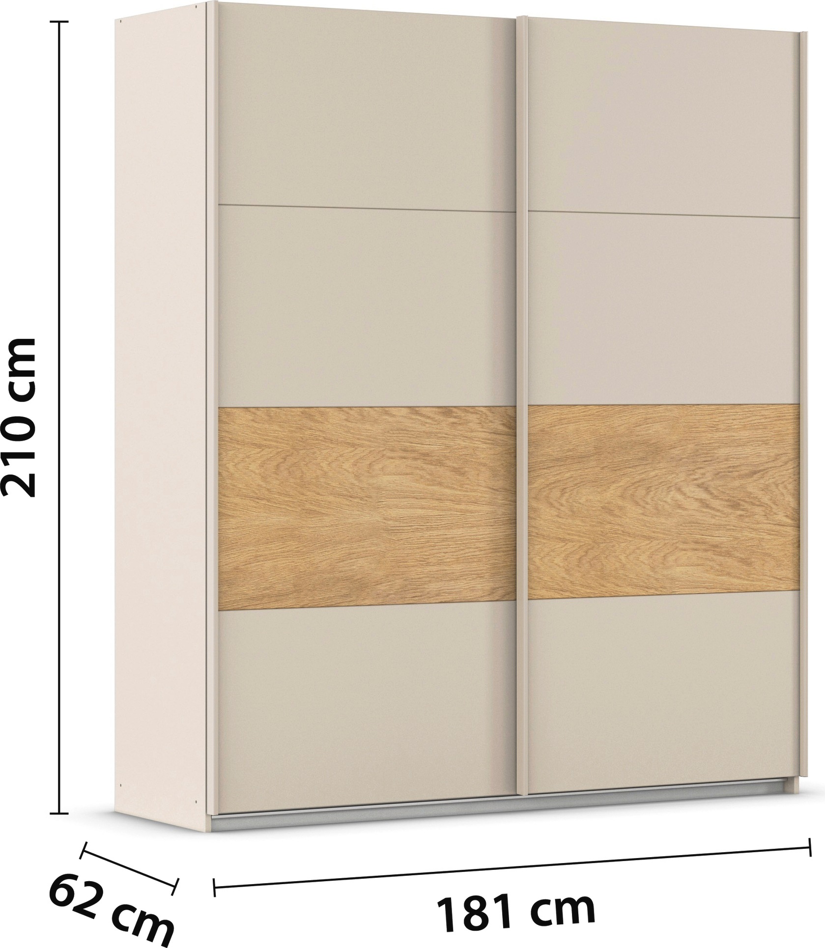 rauch Schwebetürenschrank »Kleiderschrank Schrank Garderobe Schlafzimmerschrank MALVA«, Bauchbinde abgesetzt in gebürstetem Eiche Furnier MADE IN GERMANY