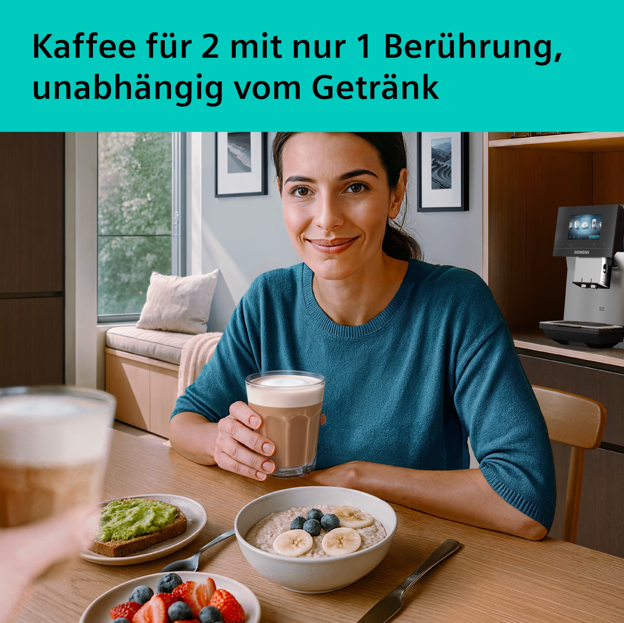 SIEMENS Kaffeevollautomat »EQ700 TP725ET7, inkl. Thermo-Kaffeebecher, XL-Getränke, 20 Favoriten« farbiges Full-Touch-Display, Doppeltassenfunktion, sehr leise, silber