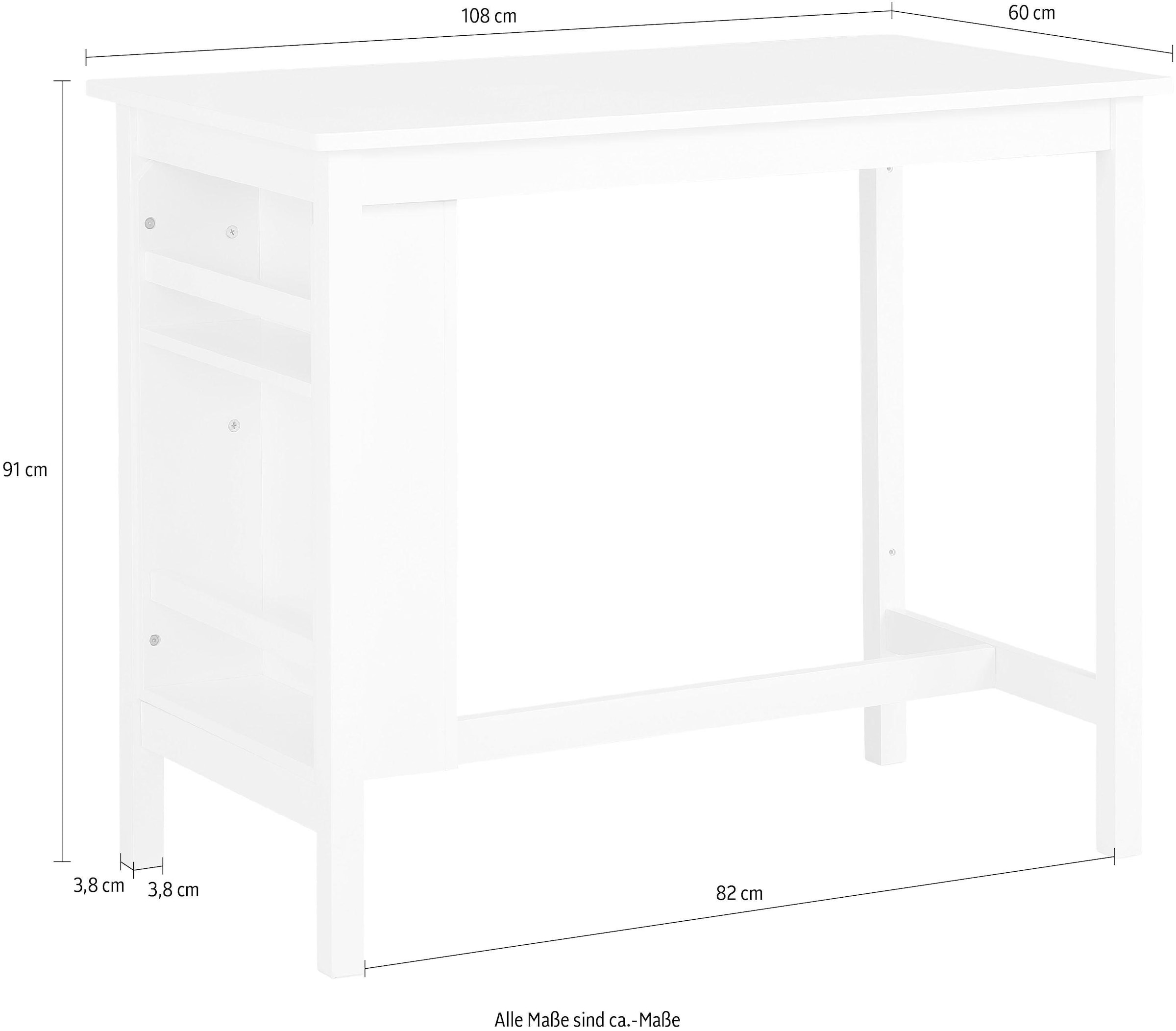 Home affaire Bartisch »Torpedo, TOPSELLER!«, (Bartisch, Küchentisch, Esstisch), Gestell Massivholz Kiefer, Tischplatte und Regal MDF, Küchentisch