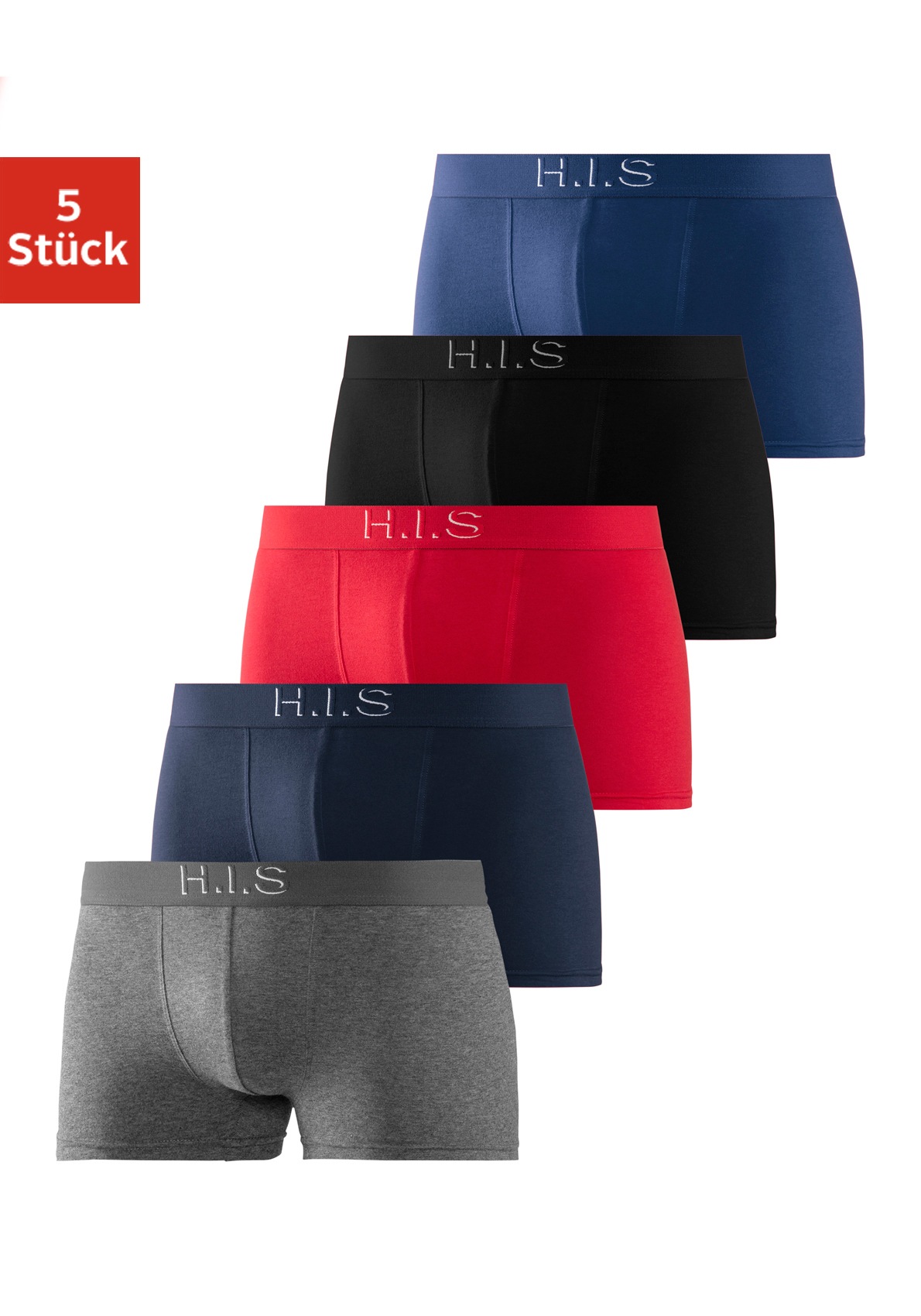 H.I.S Boxer »Boxershorts für Herren«, (Packung, 5 St.), Logo Webbund mit 3D Effekt