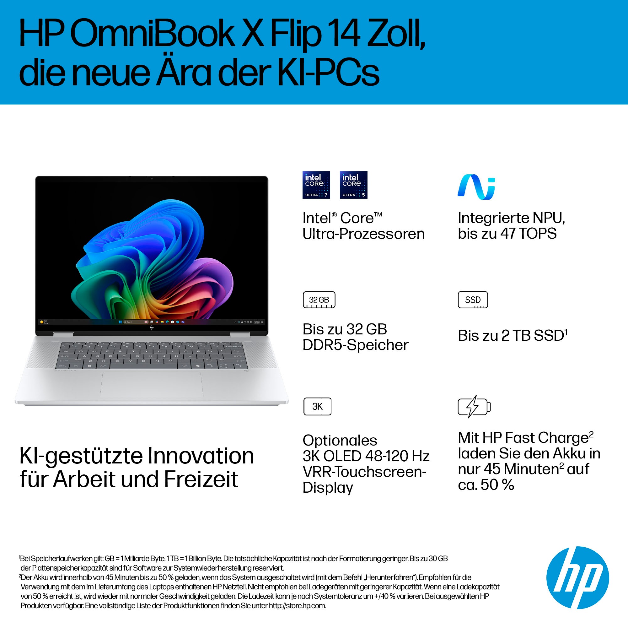 HP Convertible Notebook »OmniBook X Flip 16-as0252ng«, 40,64 cm, / 16 Zoll, Intel, Ultra 7, ARC, 512 GB SSD