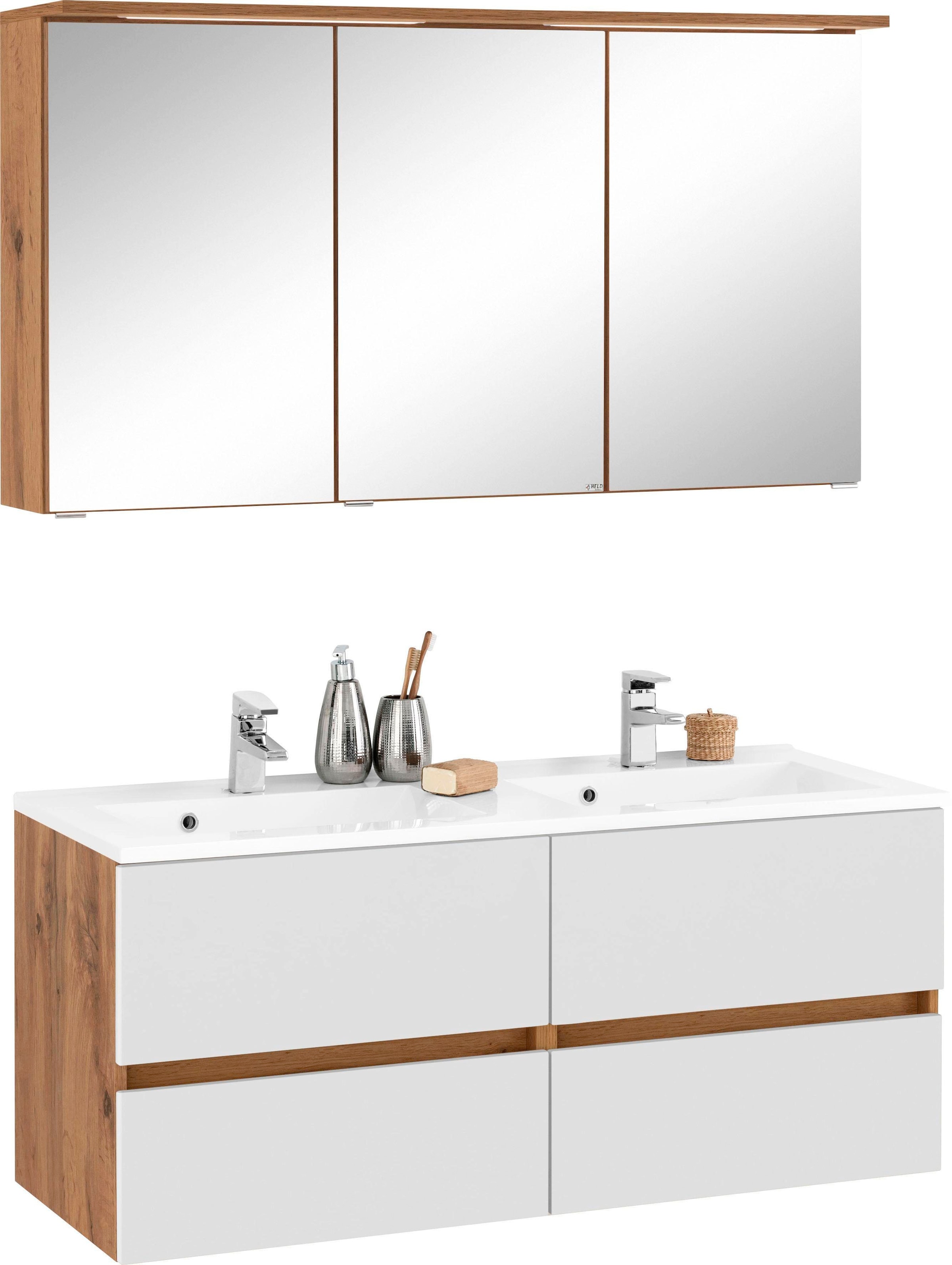 welltime Badmöbel-Set »Lucca« 2 Stk. tlg. Doppelwaschtisch, Breite 120 cm günstig online kaufen