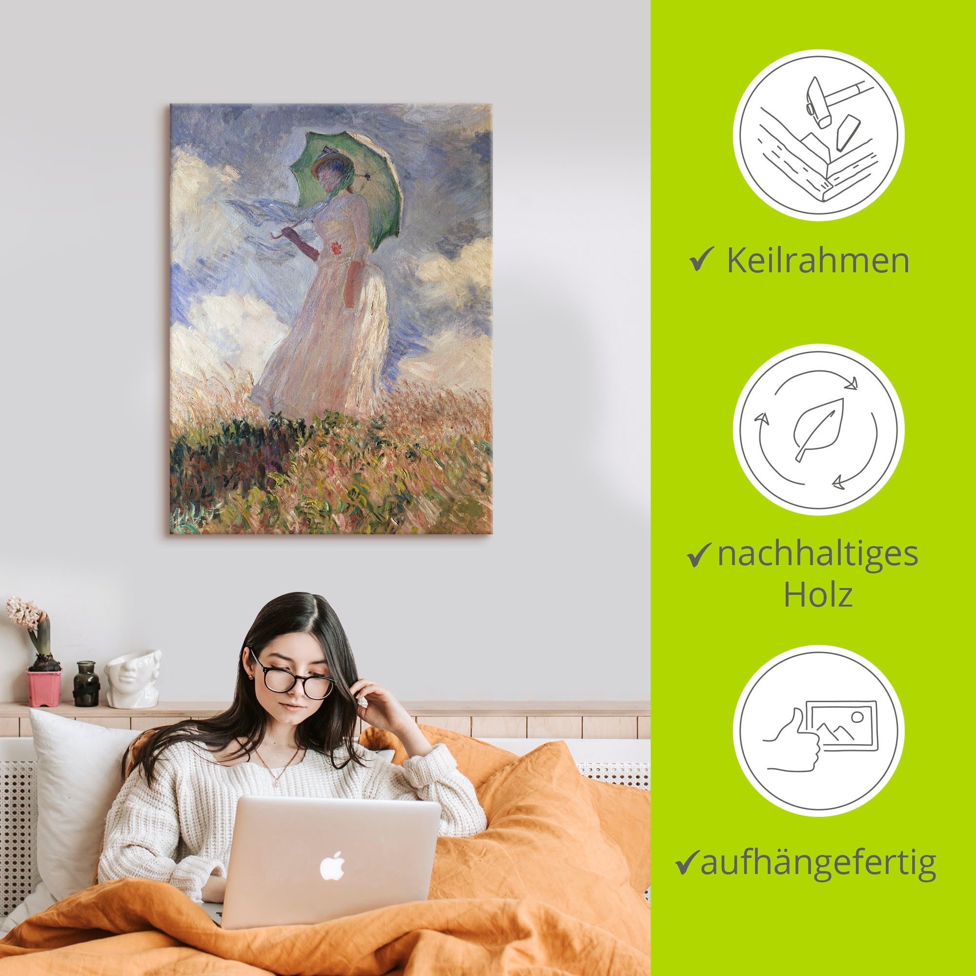 Artland Wandbild »Frau mit Sonnenschirm, Suzanne Hoschedé«, Frau, (1 St.), als Leinwandbild, Poster in verschied. Größen