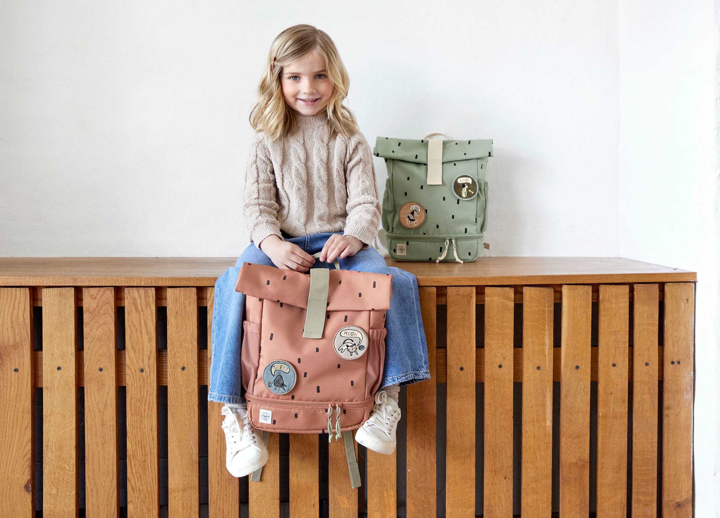 LÄSSIG Kinderrucksack »Happy Prints, Mini Rolltop, Caramel«, Reflektoren