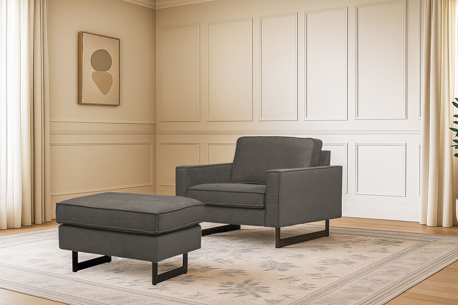 Places of Style Loveseat »Pinto 105 cm, Cord, Chenille, Lederoptik«, mit Keder, Metallfüßen und auch in Cord Bezug erhältlich