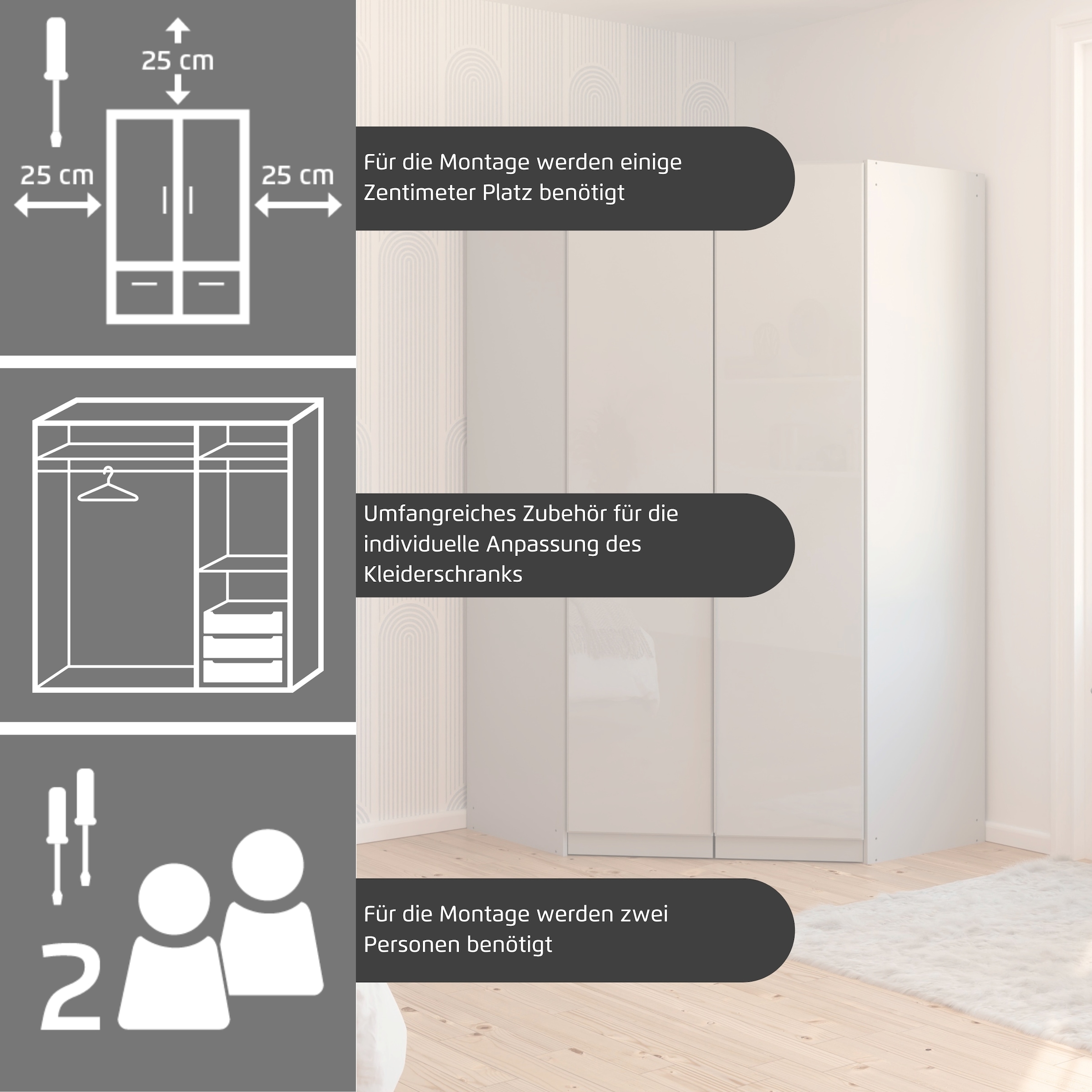 rauch Eckkleiderschrank »Kleiderschrank Schrank Ankleidezimmer Schlafzimmer Garderobe AGORDO«, (in zwei Griff-Farben), voll ausgestattet mit viel Stauraum MADE IN GERMANY