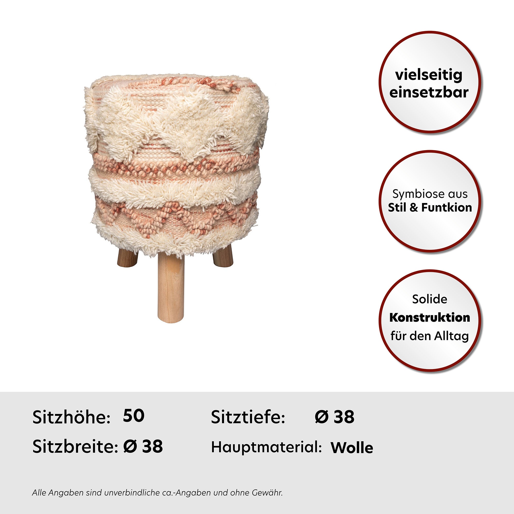 Kayoom Sitzhocker »Hocker Bohist 225, charaktergebende Strukturen mit Fransen und Quasten«, (1 St.), handgefertigtes Unikat, Boho-Style, gut kombinierbar