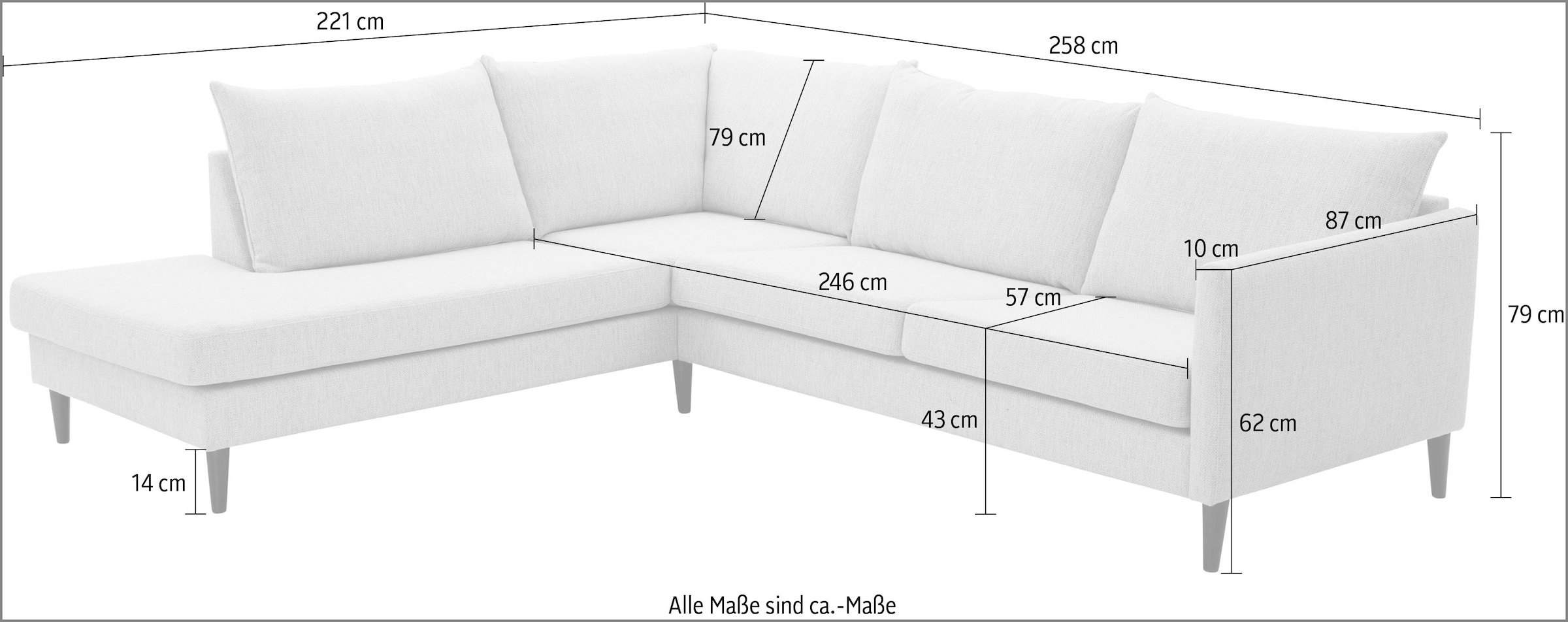 ATLANTIC home collection Ecksofa »Rekvik L-Form«, mit Wellenunterfederung, mit Massivholzfüßen