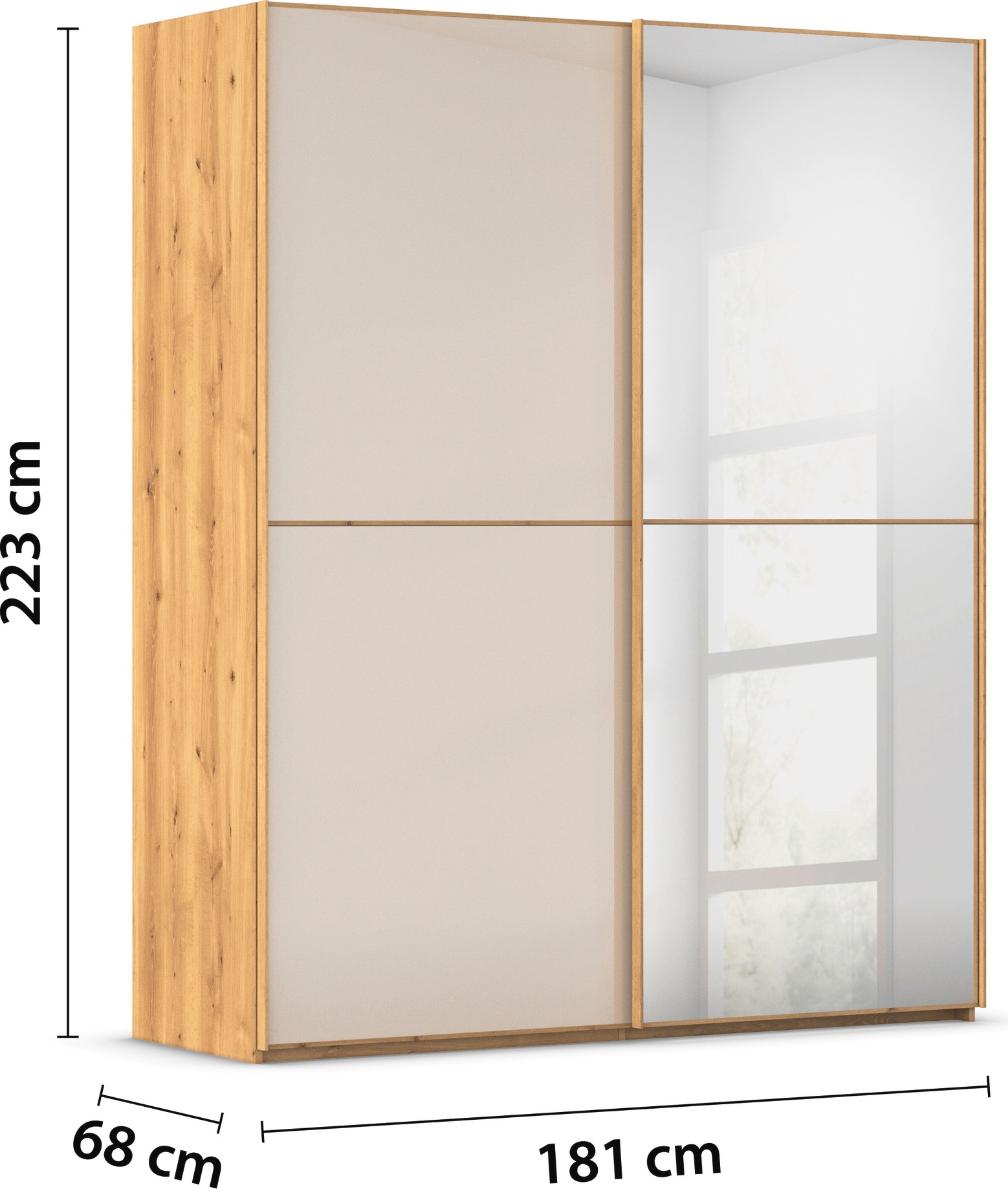 rauch Schwebetürenschrank »Kleiderschrank Schrank Garderobe Schlafzimmerschrank SCALE-DUO«, edle zweigeteilte Türen Spiegel/Glas-Mix 3 Zierleisten MADE IN GERMANY