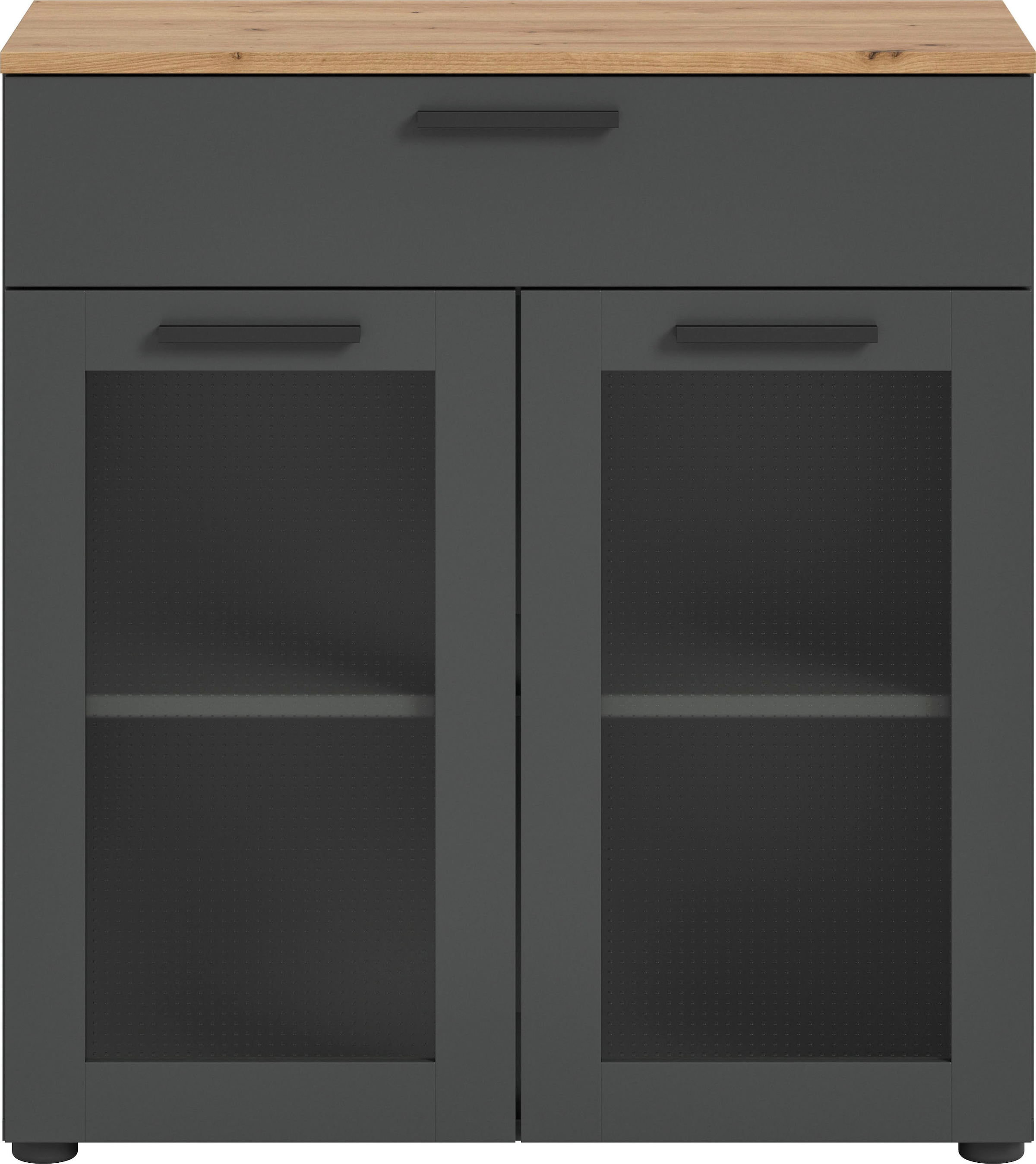 INOSIGN Kommode »SALKIN, Breite 78cm, 2 Türen mit ESG Ornamentglas, 1 Schubkasten«, Anrichte, Schrank, Sideboard,Vitrine, Vitrinenschrank Wohnmöbel