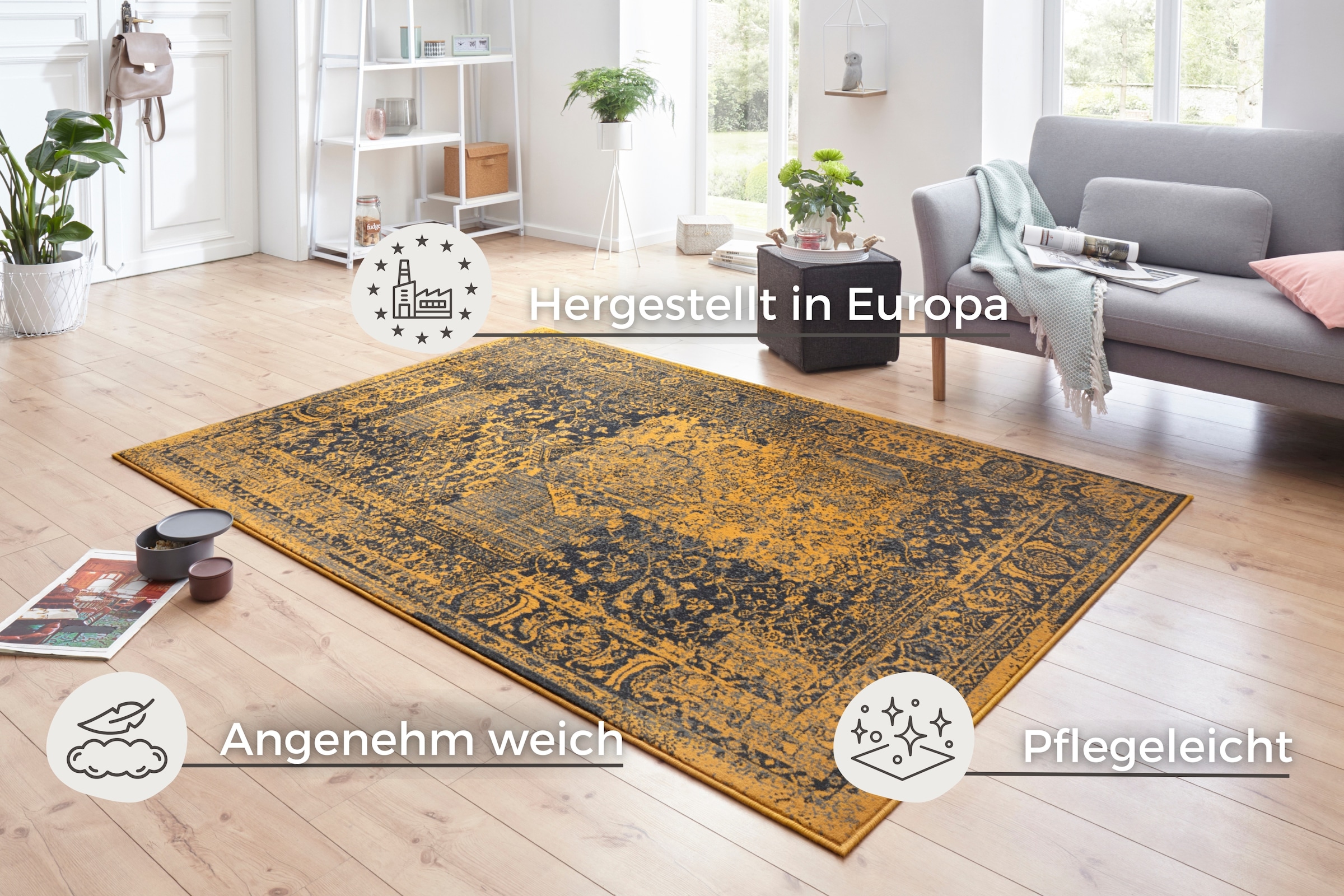 HANSE Home Teppich »Plume«, rechteckig, 9 mm Höhe, Kurzflor, Used-Look, Teppich, Vintage, Esszimmer, Wohnzimmer, Flur