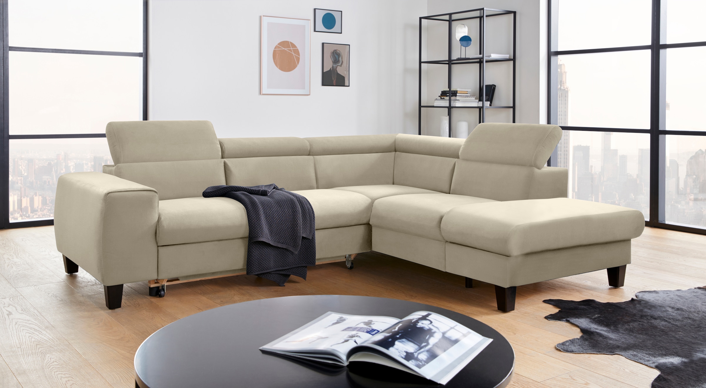 COTTA Ecksofa »Morven L-Form mit Kopfteilverstellung«, wahlweise mit Bettfunktion, Bettkasten & Wireless-Charger