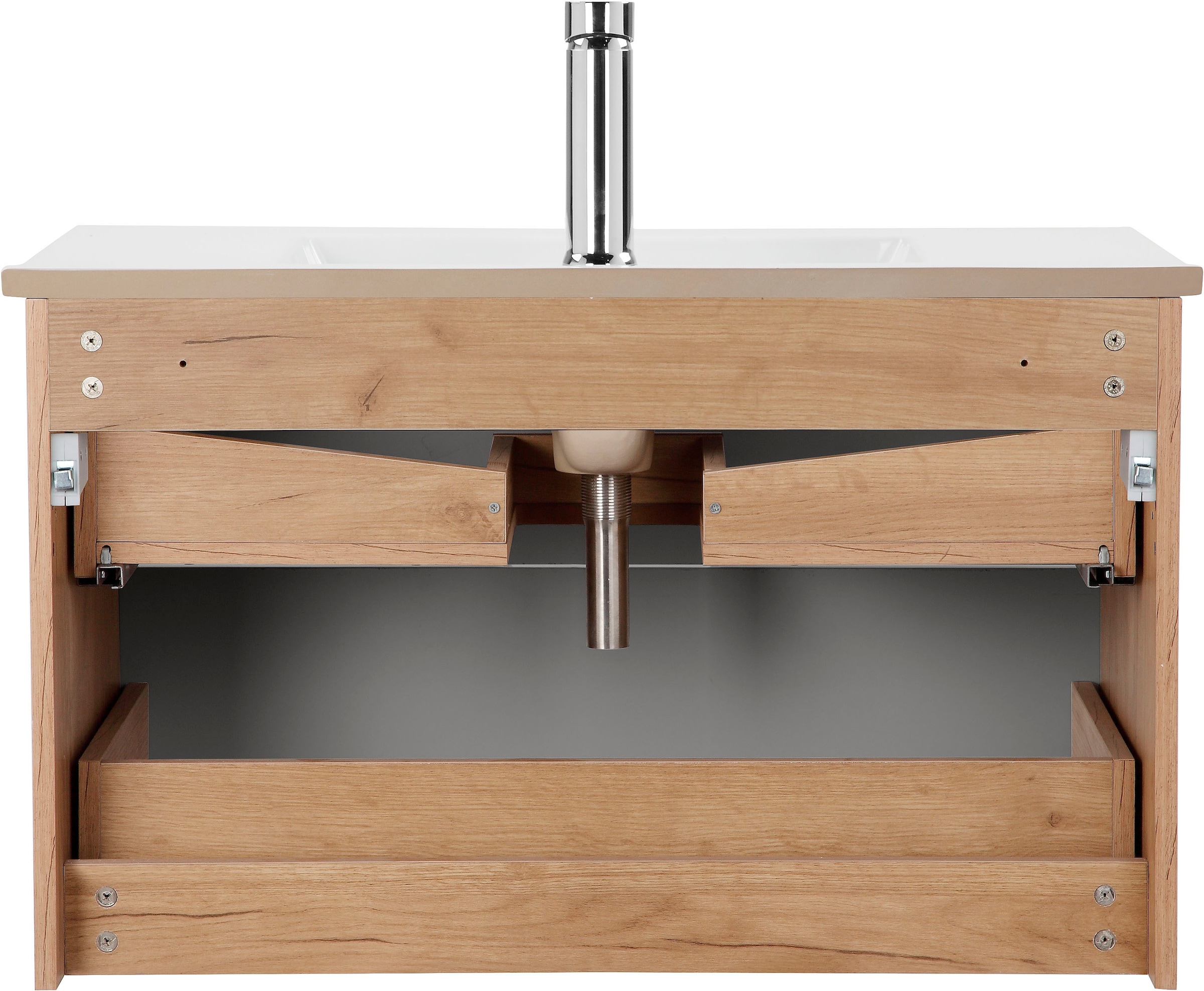 welltime Badmöbel-Set »Lund Badmöbel Set Badschrank Badezimmerset«, (Komplett-Set, 3 St.), Waschtisch, Spiegelschrank und Becken Breite 80cm