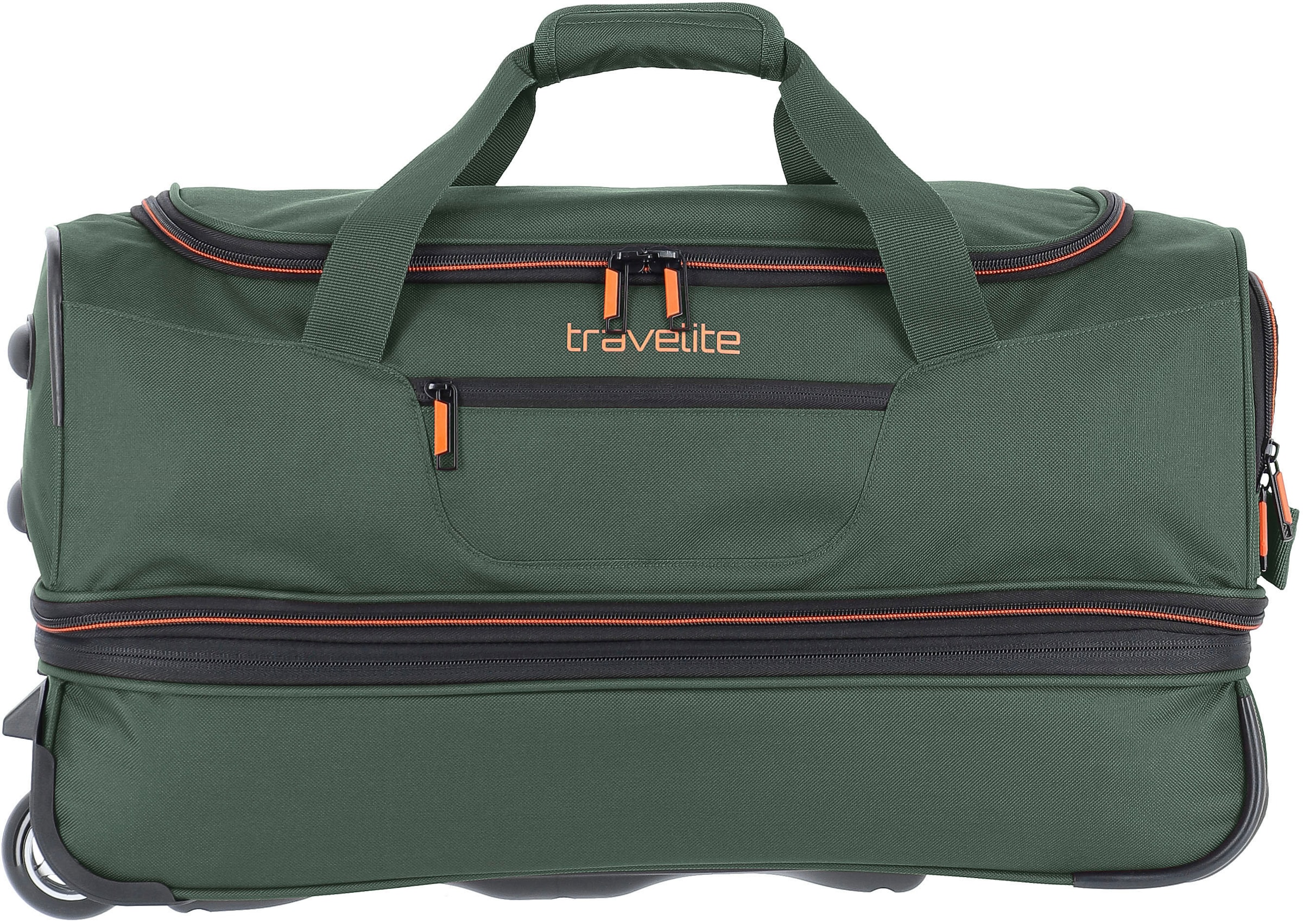travelite Reisetasche »Basics, 55 cm, dunkelgrün«, Duffle Bag Sporttasche mit Trolleyfunktion und Volumenerweiterung