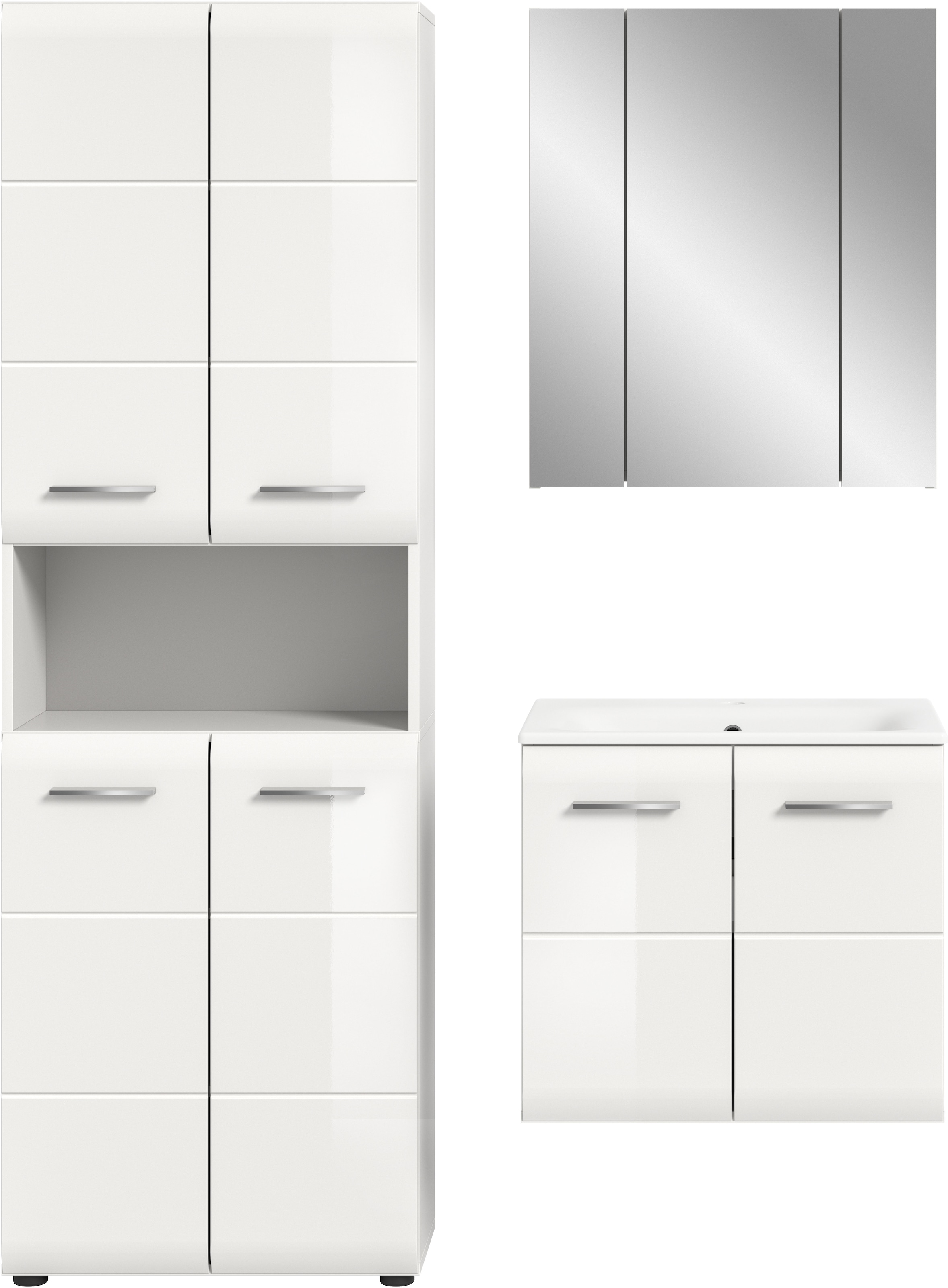 INOSIGN Badezimmer-Set, (Set, 4 St.), Florenz, Badkombination 4-tlg.,Weiß hochglanz, inkl. Waschbecken