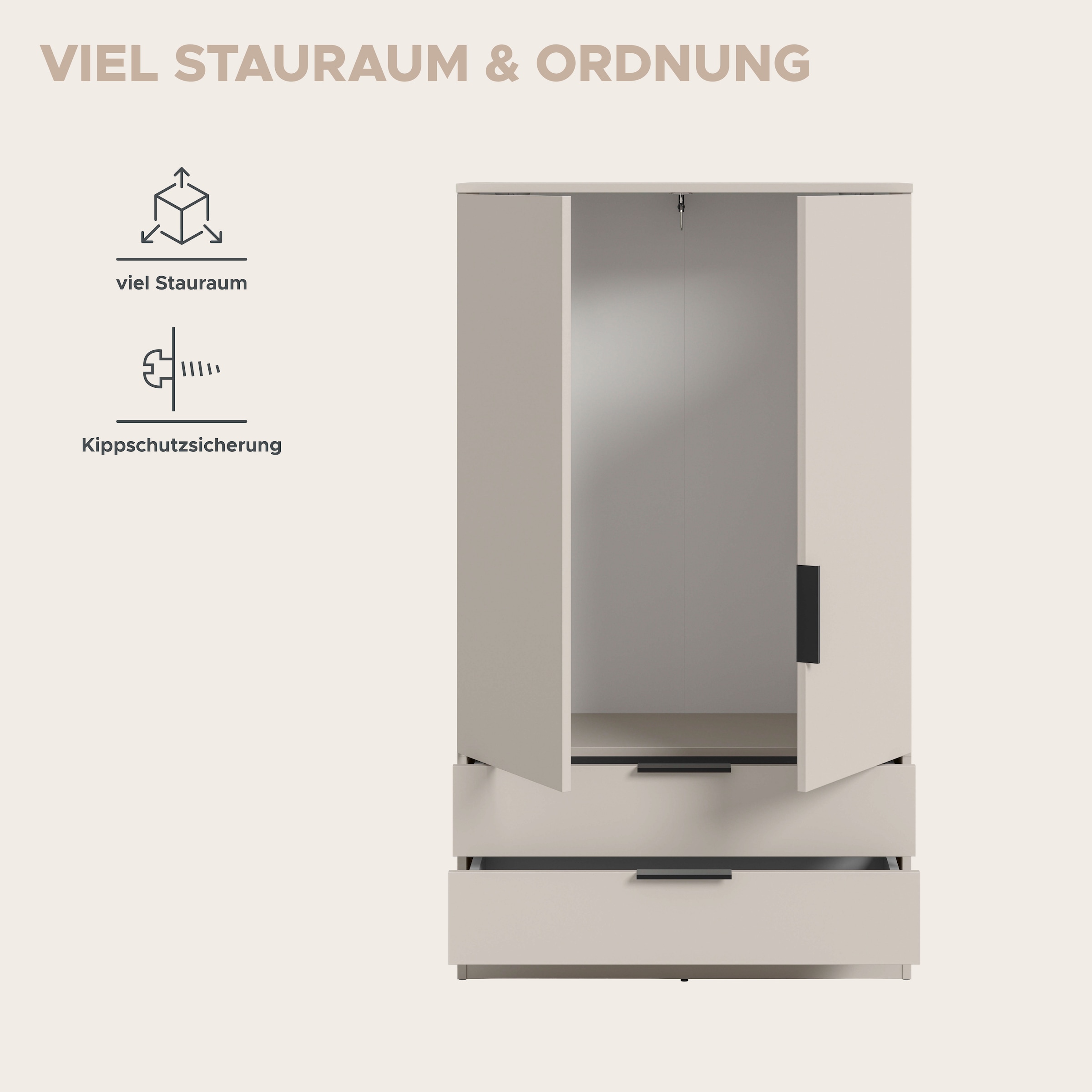 Home affaire Wäscheschrank »SKARDE, TOPSELLER!, Kleiderschrank, Schlafzimmerschrank, Schrank« Höhe: 140 cm, 2 Türen, 2 Schubladen, 1 Kleiderstange, 1 Stk. tlg. OTTO BESTSELLER, Garderobe, Universalschrank, Flurschrank, Schrank