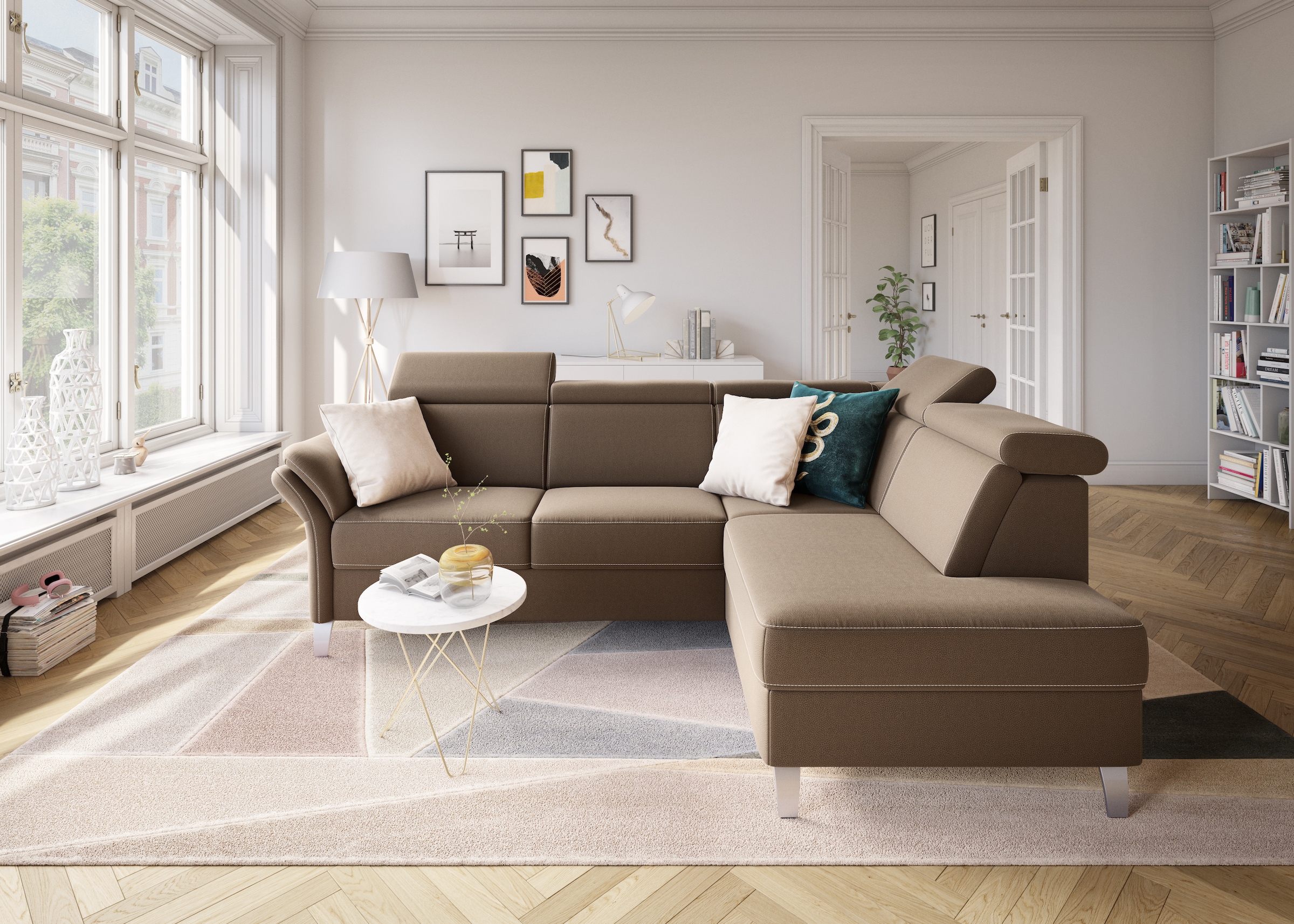 sit&more Ecksofa »Vincenzo L-Form«, inklusive Kopfteilverstellung, wahlweise mit Bettfunktion, Bettkasten