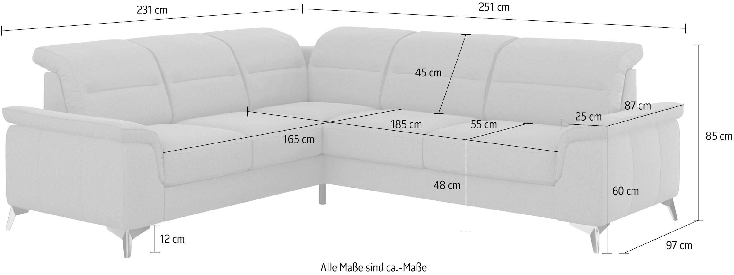 sit&more Ecksofa »Sinatra L-Form«, optinal mit Kopfteilverstellung und Armteilfunktion, Metallfüße
