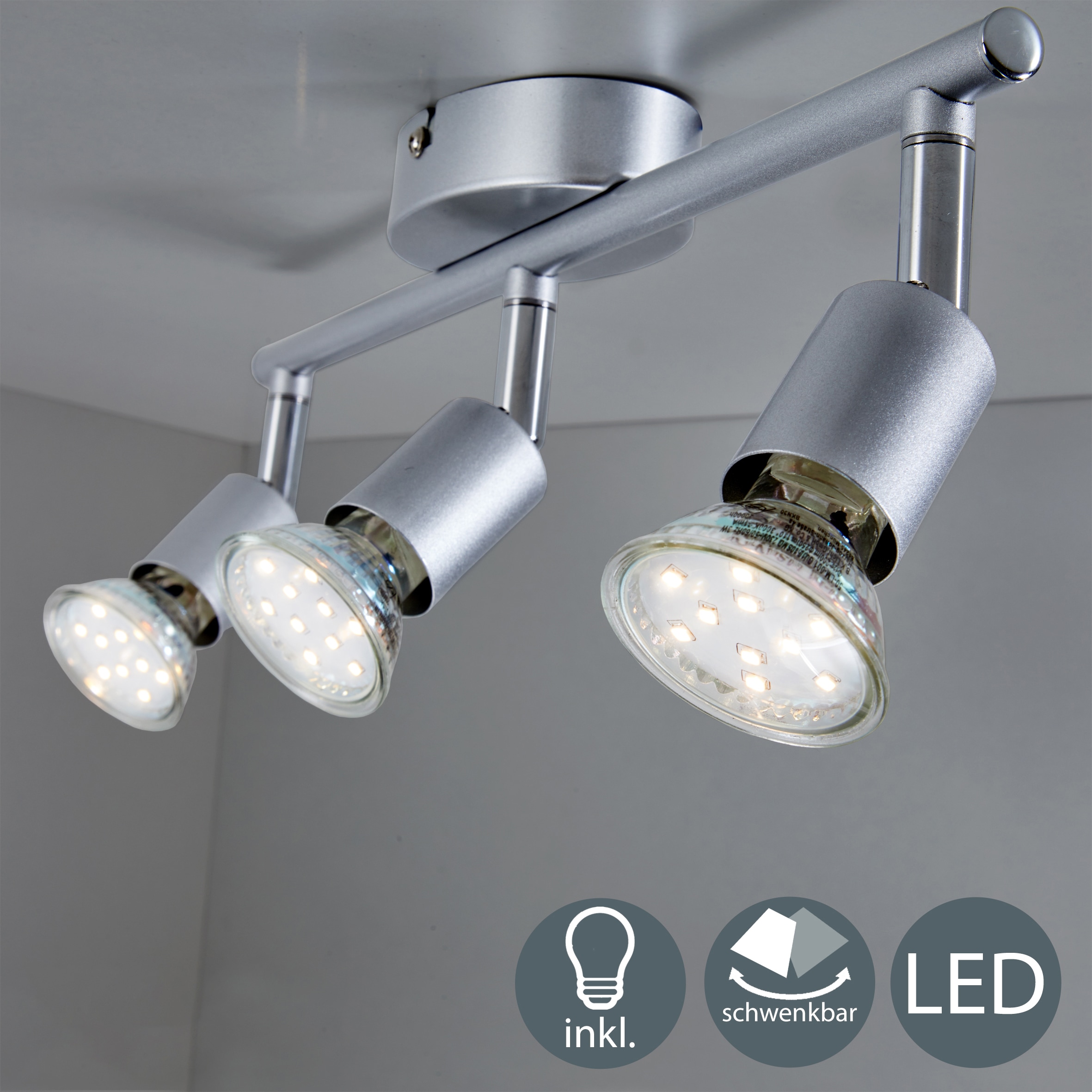 B.K.Licht LED Deckenspots, 3 flammig, Leuchtmittel GU10 | Leuchtmittel wechselbar, LED Deckenleuchte, inkl. 3 x 3W GU10 250 Lumen 3.000K, Deckenstrahler