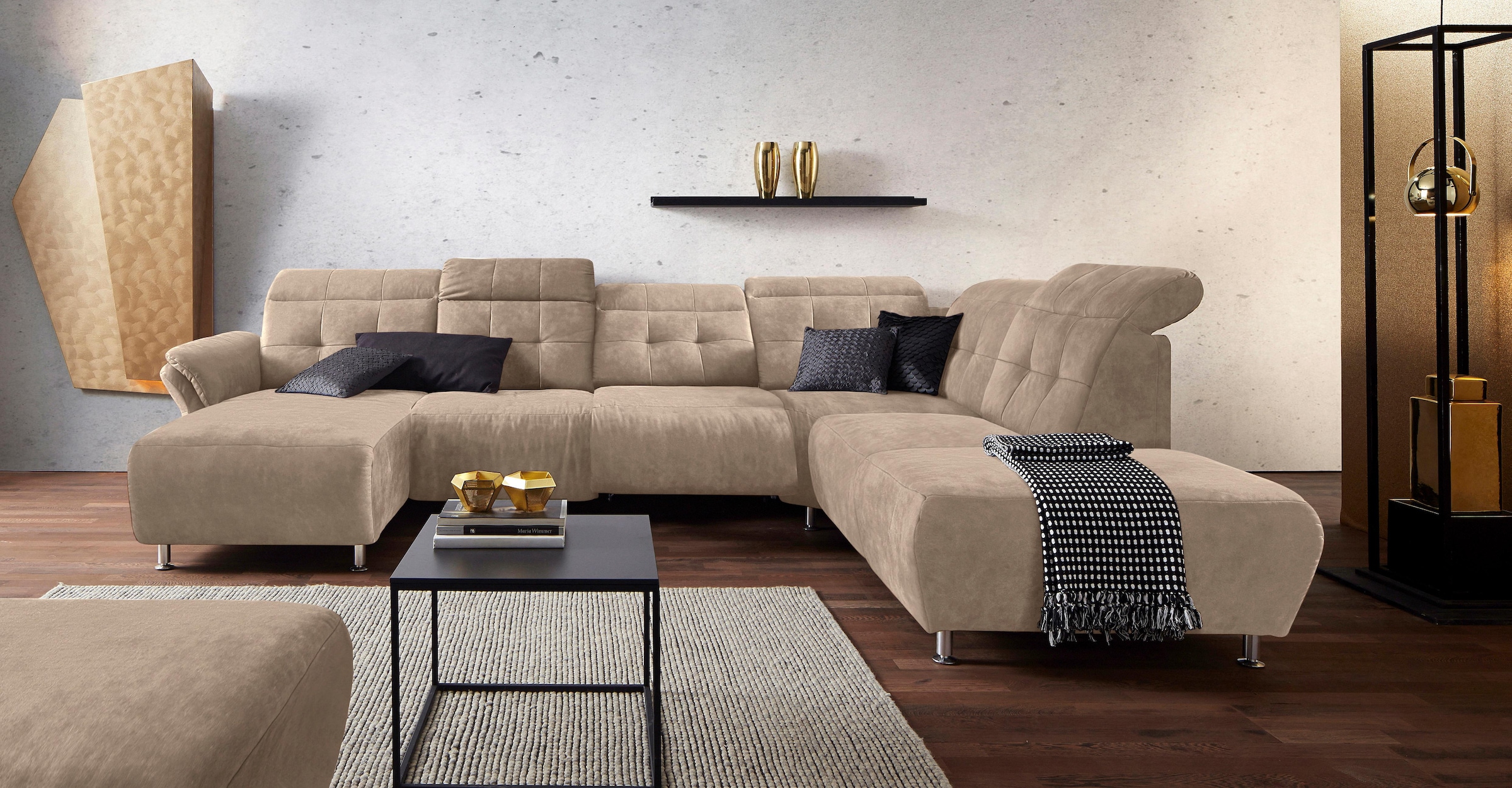 Places of Style Wohnlandschaft »Manhattan U-Form«, 2 Sitze mit elektrischer Relaxfunktion, verstellbare Armlehnen