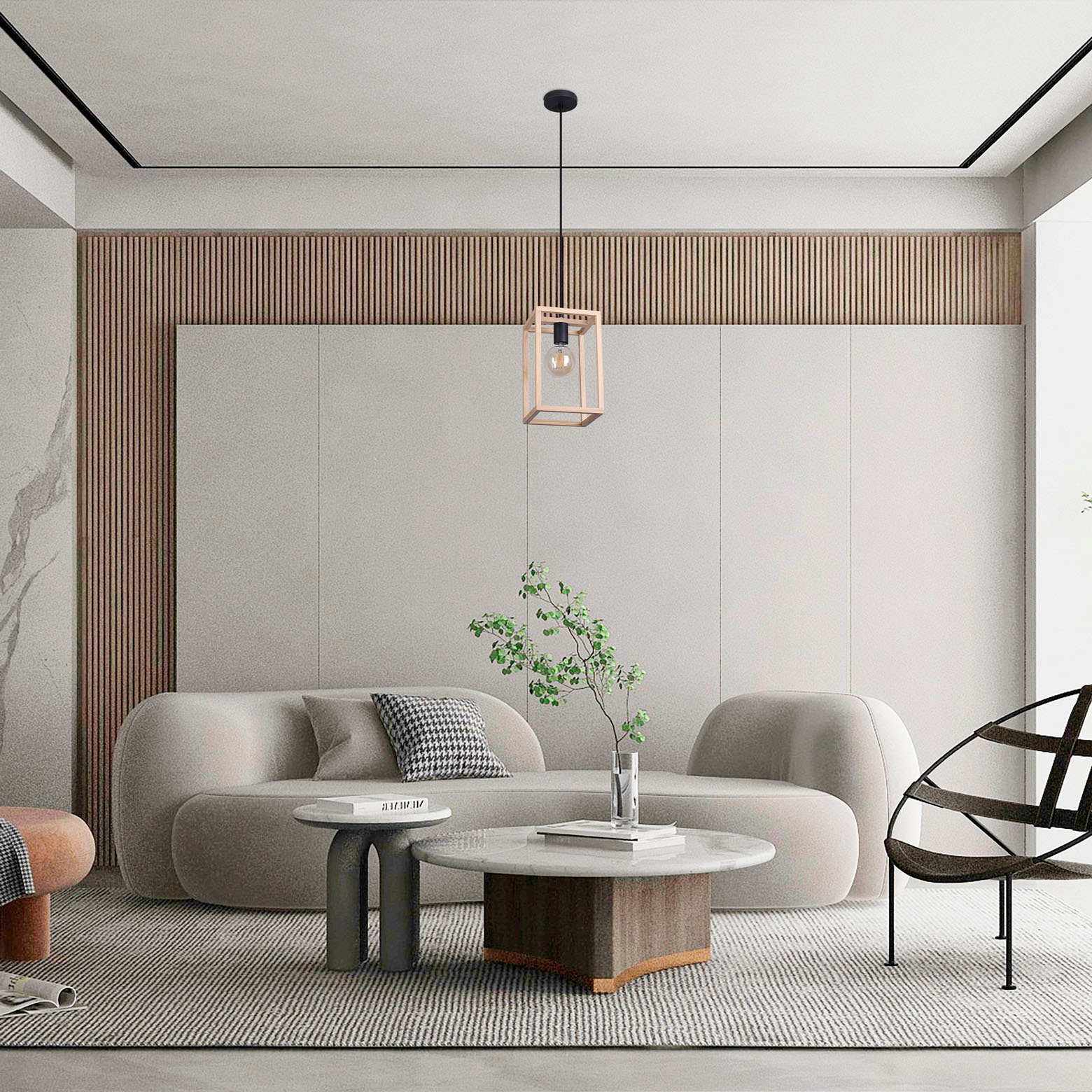 Paco Home Pendelleuchte »BJÖRN«, Leuchtmittel E27 | ohne Leuchtmittel, LED Pendellampe Wohnzimmer Esszimmer Modern Holz Einflammig E27