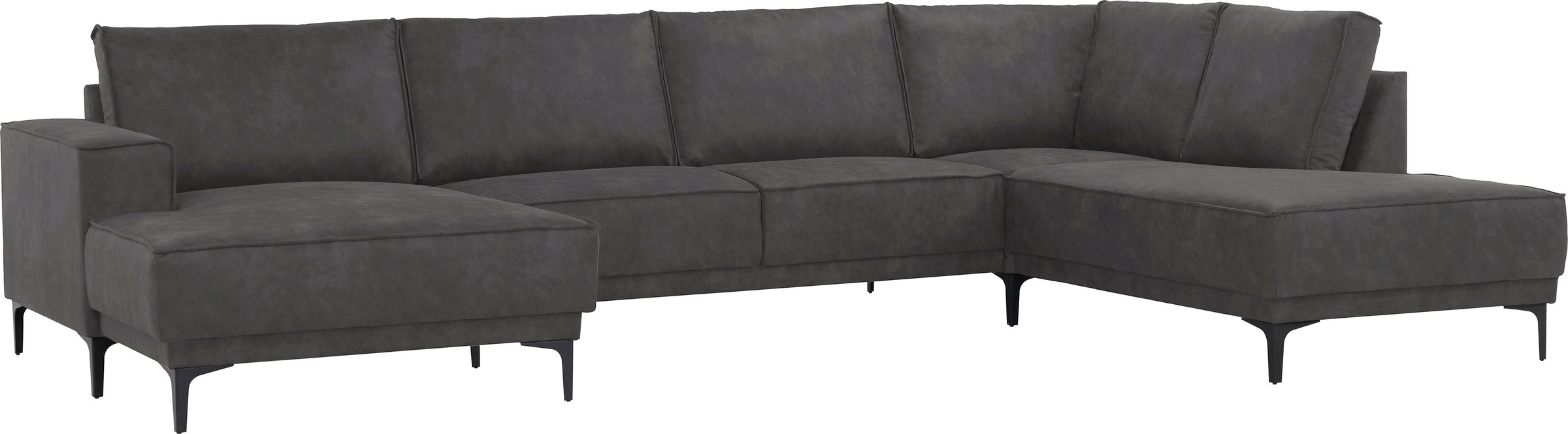 Places of Style Wohnlandschaft »XXL Sofa Oland, Struktur, Flachgewebe, Luxus-Microfaser, Boucle«, U-Form, 345 cm, Wellenunterfederung, Skandi-Design, Metallfüße
