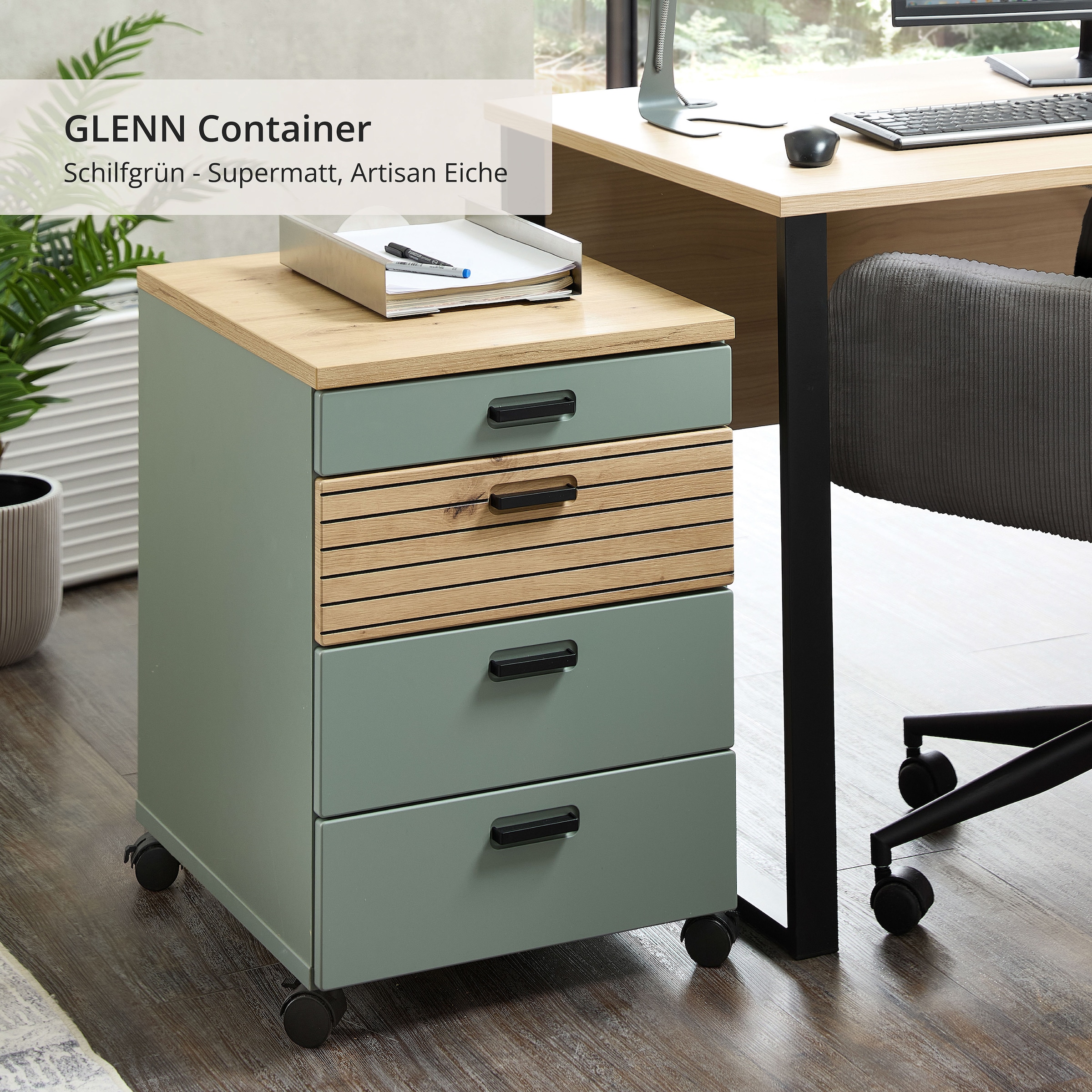 Innostyle Rollcontainer »Nachtkommode Glenn, 45 x 66 x 55 cm (B/H/T)«, (1 St.), inkl. Filzeinlage, 4 Rollen (2 mit Bremsen) oder Sockel, SK Soft-Close