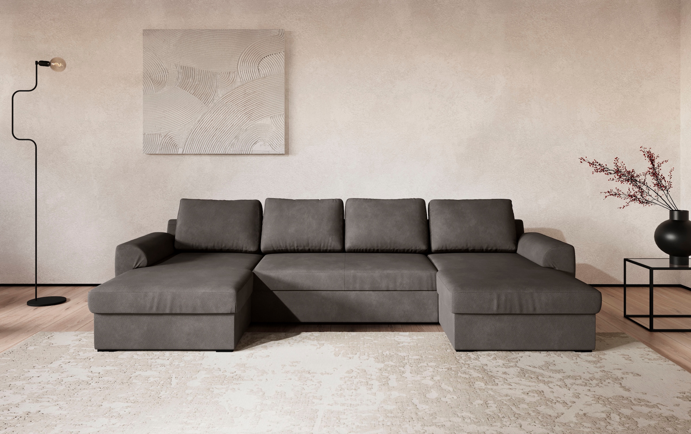 COTTA Wohnlandschaft »Drift U-Form Recamiere, Breite 327 cm« optional auch mit Schlaffunktion, Wellenunterfederung