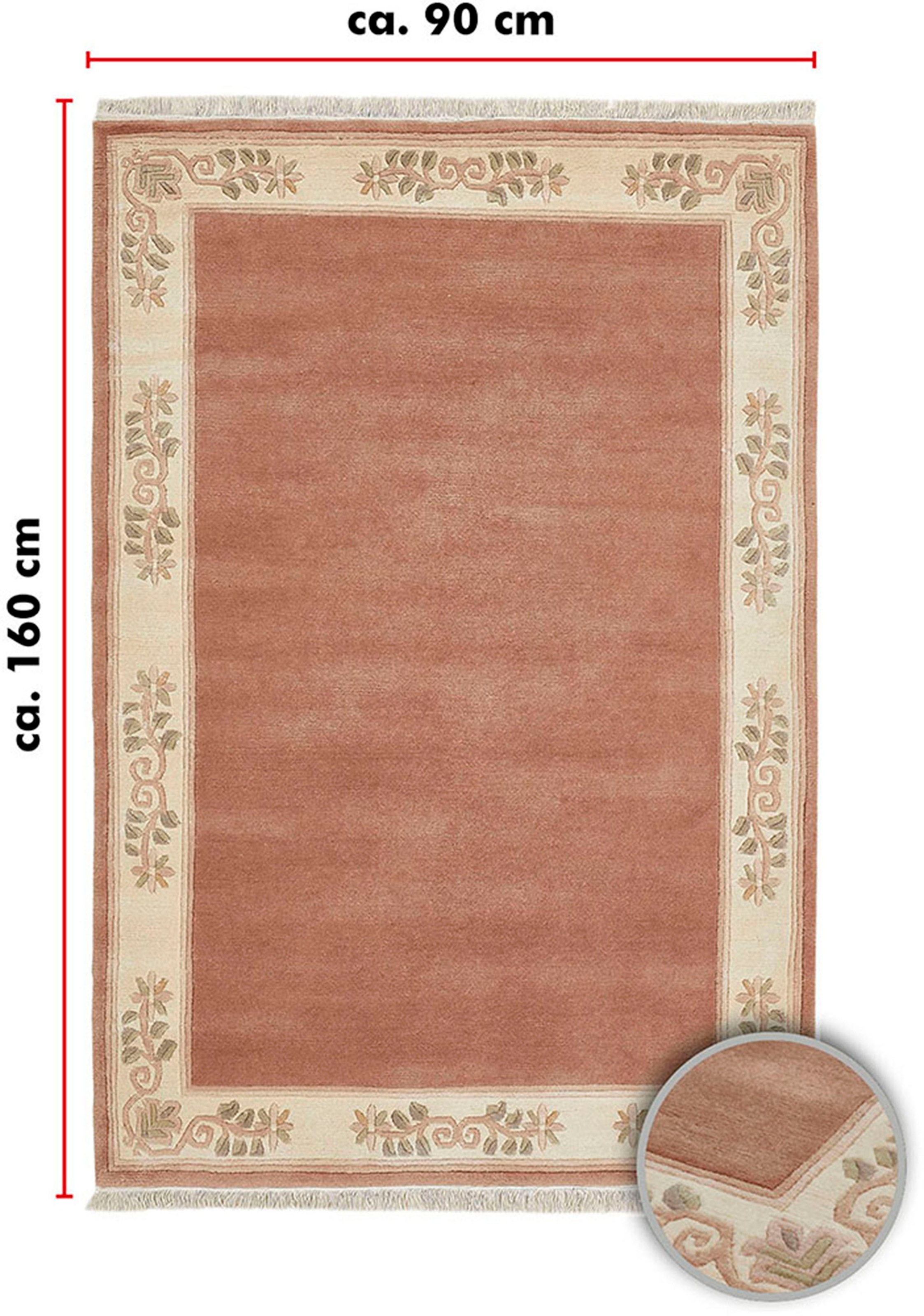 LUXOR living Wollteppich »Adour«, rechteckig, 18 mm Höhe, reine Wolle, handgeknüpft, mit Bordüre und Fransen, Wohnzimmer