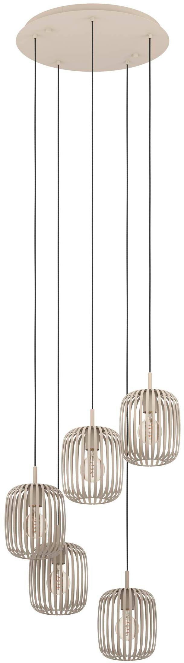 EGLO Pendelleuchte »Hängeleuchte ROMAZZINA, exkl. E27, Stahl in sandfarben, Pendellampe«, 5 flammig, Leuchtmittel E27 | ohne Leuchtmittel, Esszimmerlampe, 200x50cm, 1-flammig, modern, minimalistisch, Rondell