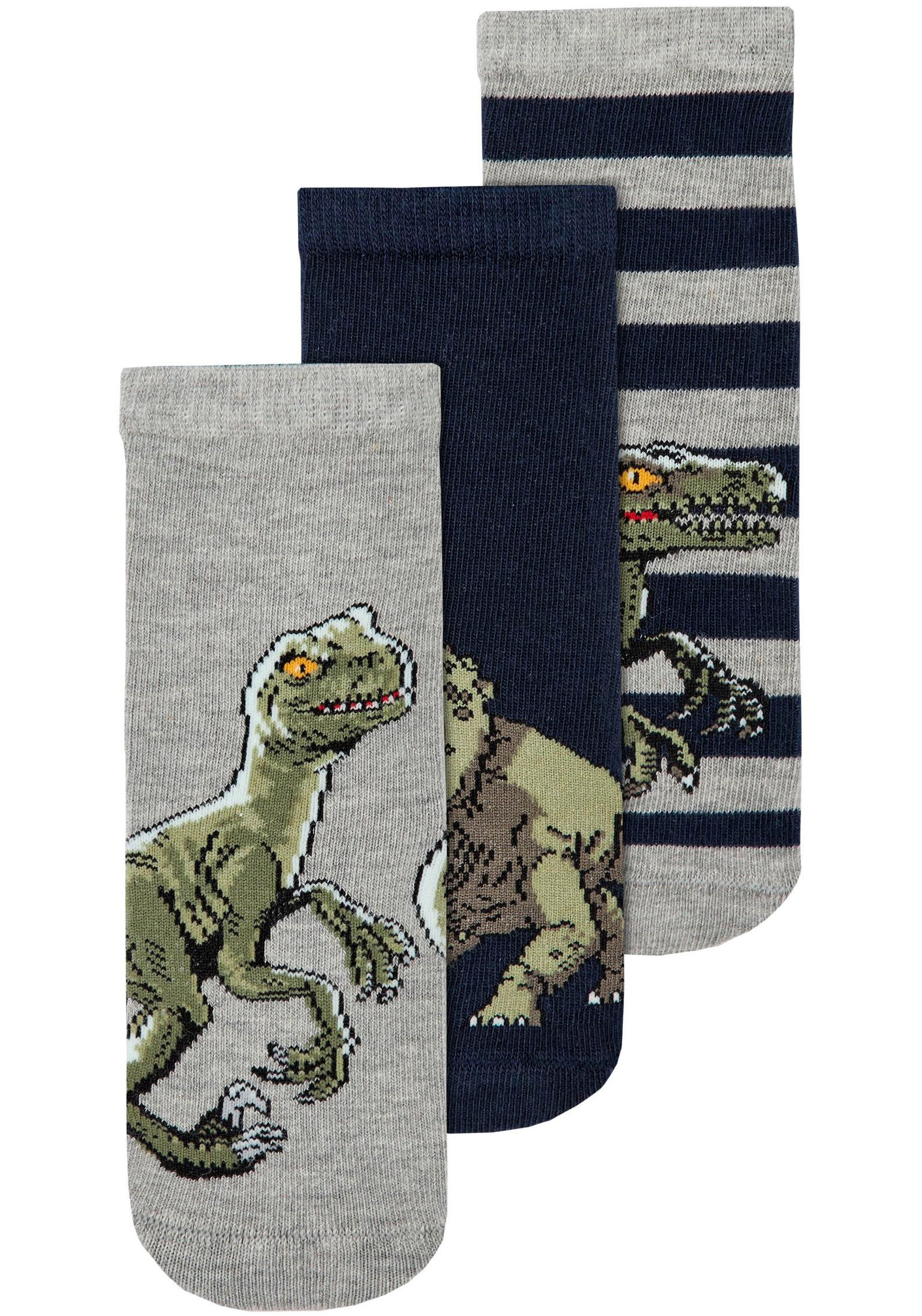 Socken „NMMNEPTUN JURASSIC 3PK SOCK NOOS VDE“, (3 Paar), Gr. 22/24, Dark Sapphire