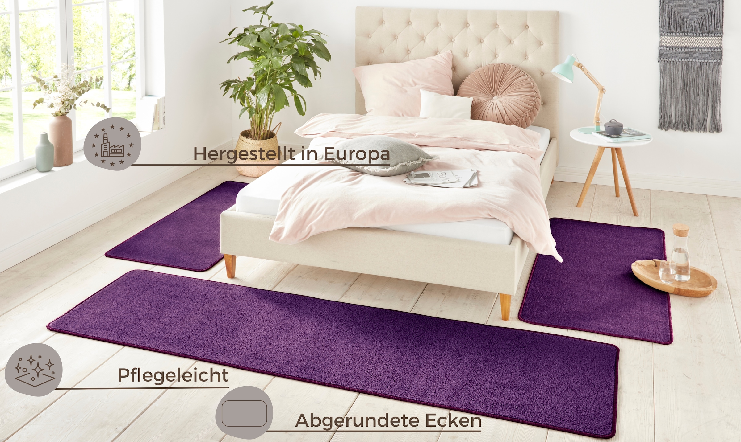 HANSE Home Bettumrandung »Shashi«, (3 tlg.), Kurzflor, Unifarben, Teppich, günstig online kaufen